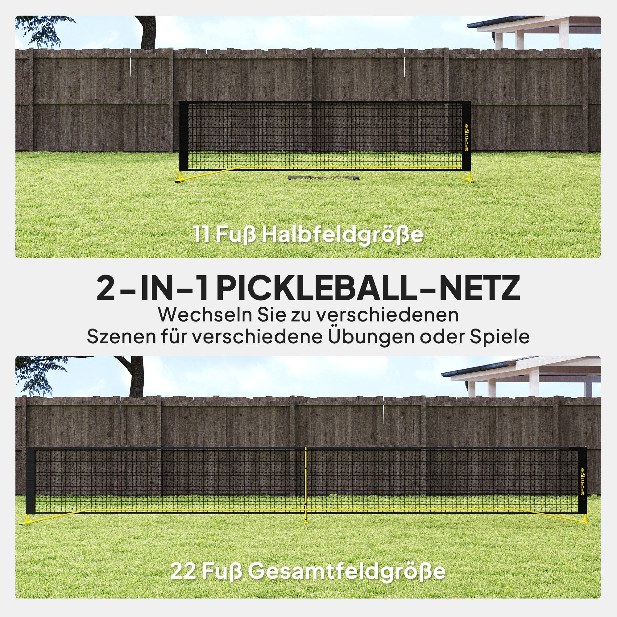 SPORTNOW Pickleballnetz Pickleball-Netzsystem mit Tragetasche (1-St), Metallrahmen für Innen- und Außenbereich