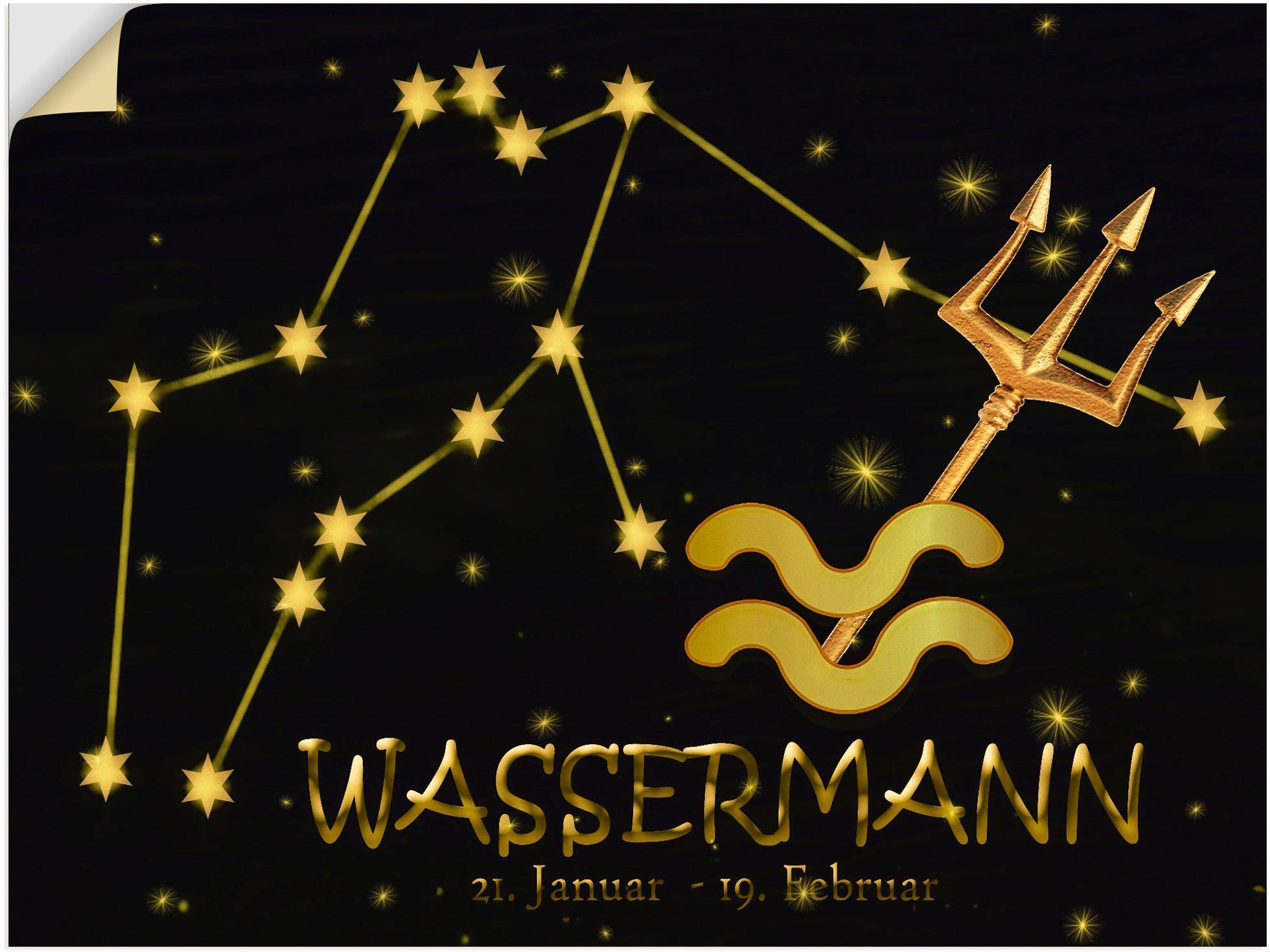 Artland Wandbild Sternzeichen - Wassermann, als Größen Leinwandbild, von Sternzeichen in Bilder oder versch. Alubild, Wandaufkleber Poster (1 St)