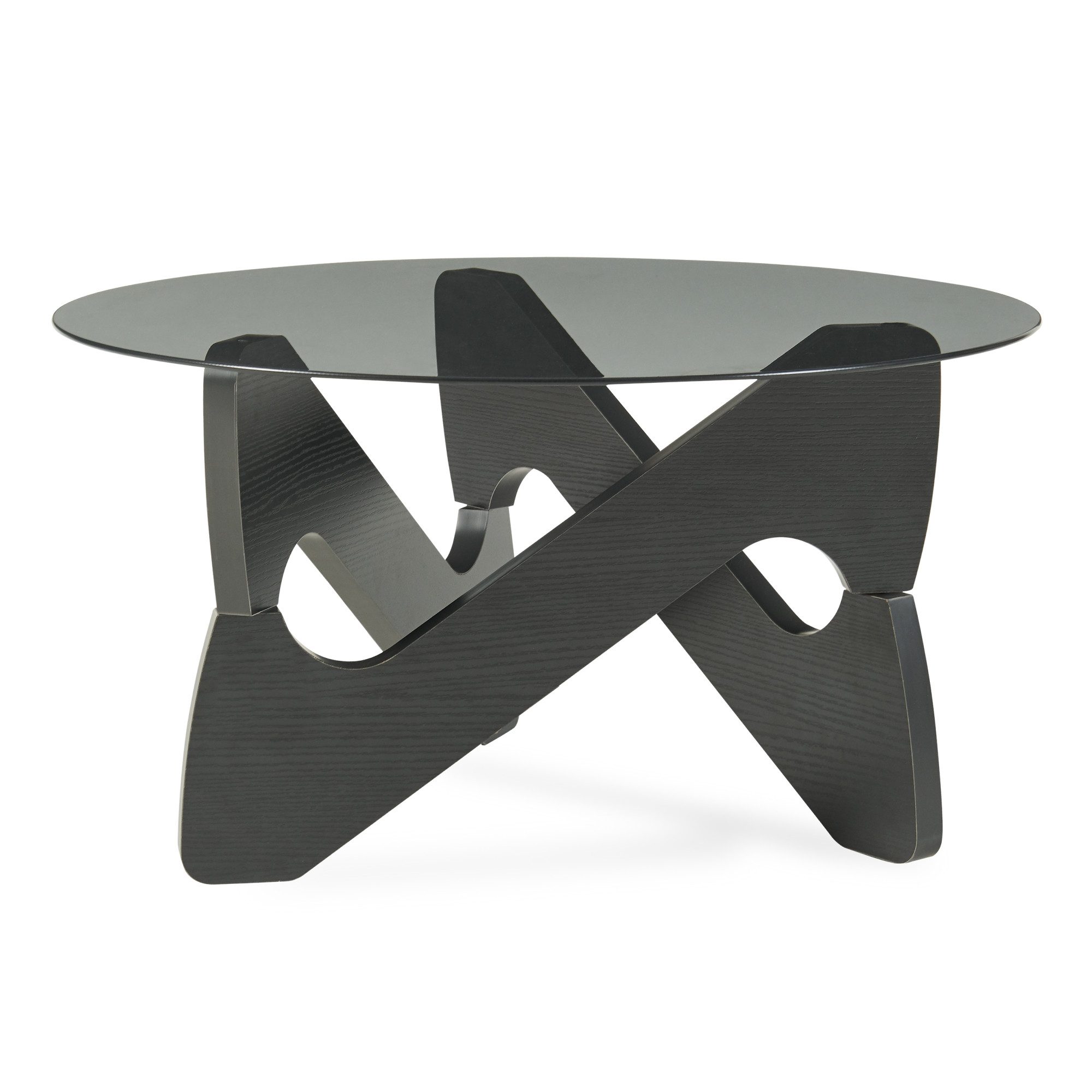 en.casa Couchtisch, »Reypio« mit Glasplatte Ø70 x 35 cm Schwarz / Grau