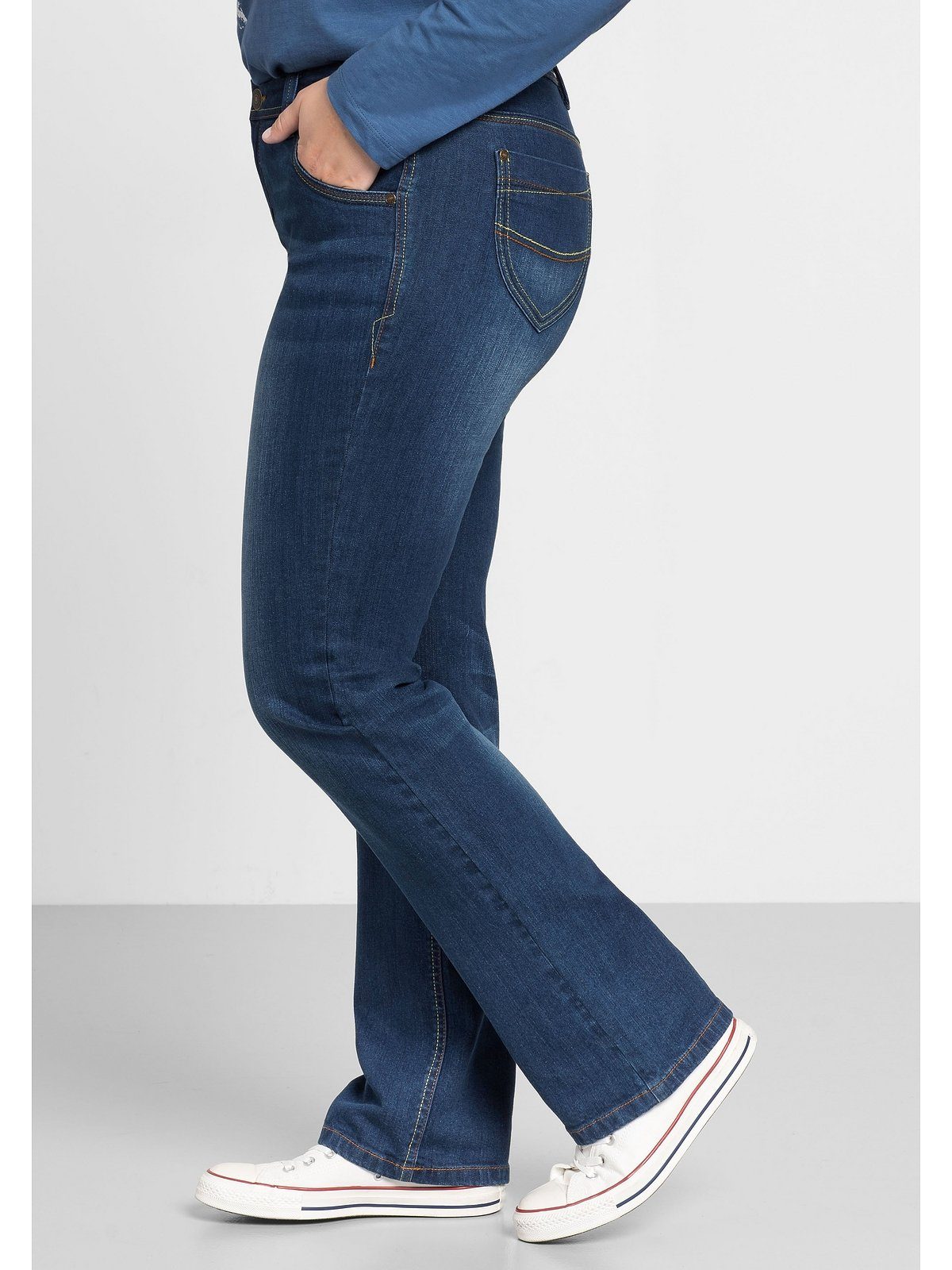 Sheego Stretch-Jeans Große Größen mit gerader Beinform, individuelle Used-Effekte
