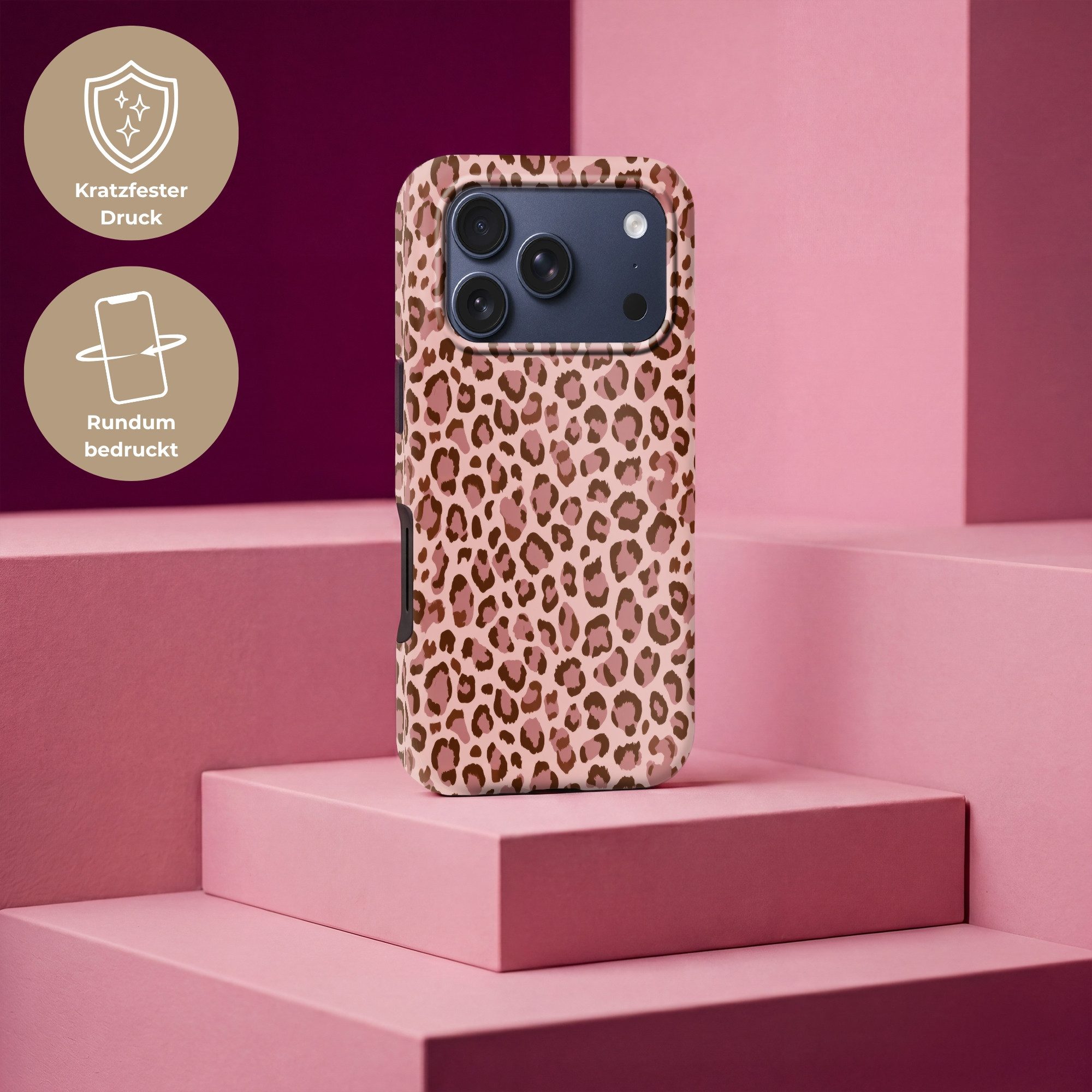 OnlyWow Handyhülle Magsafe für Apple iPhone 17 Pro Leopard - Muster - Rosa, Handy Case, Hardcase, Stoßfest, Bumper Case