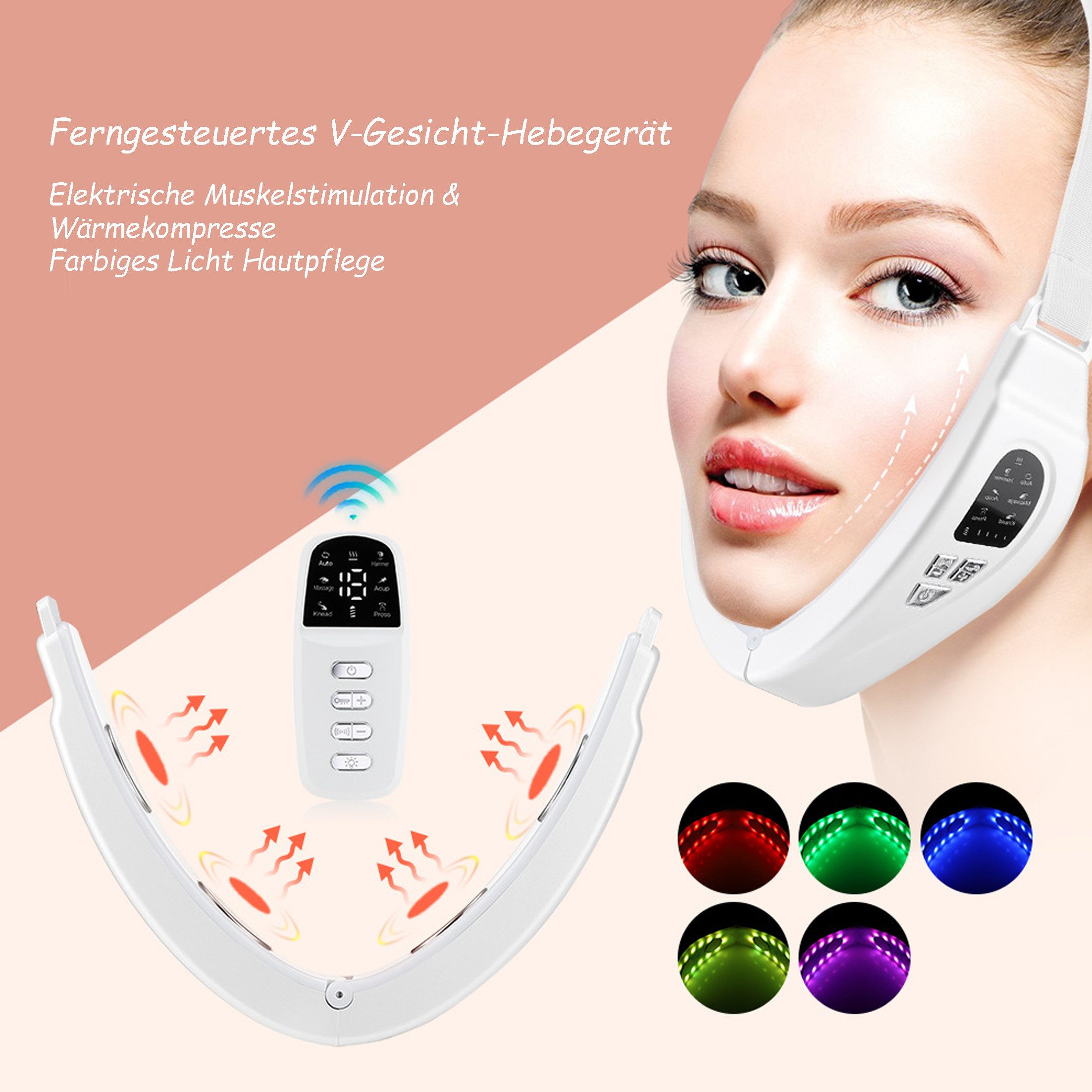 KINSI Gesichtsmassagegerät EMS Gesichts-Massagegerät mit Fernbedienung,Face-Lifting-Gerät, V-Kinn-Massagegerät Anti-Falten Gesichtsverjüngungsgerät – Bild 4 von 5