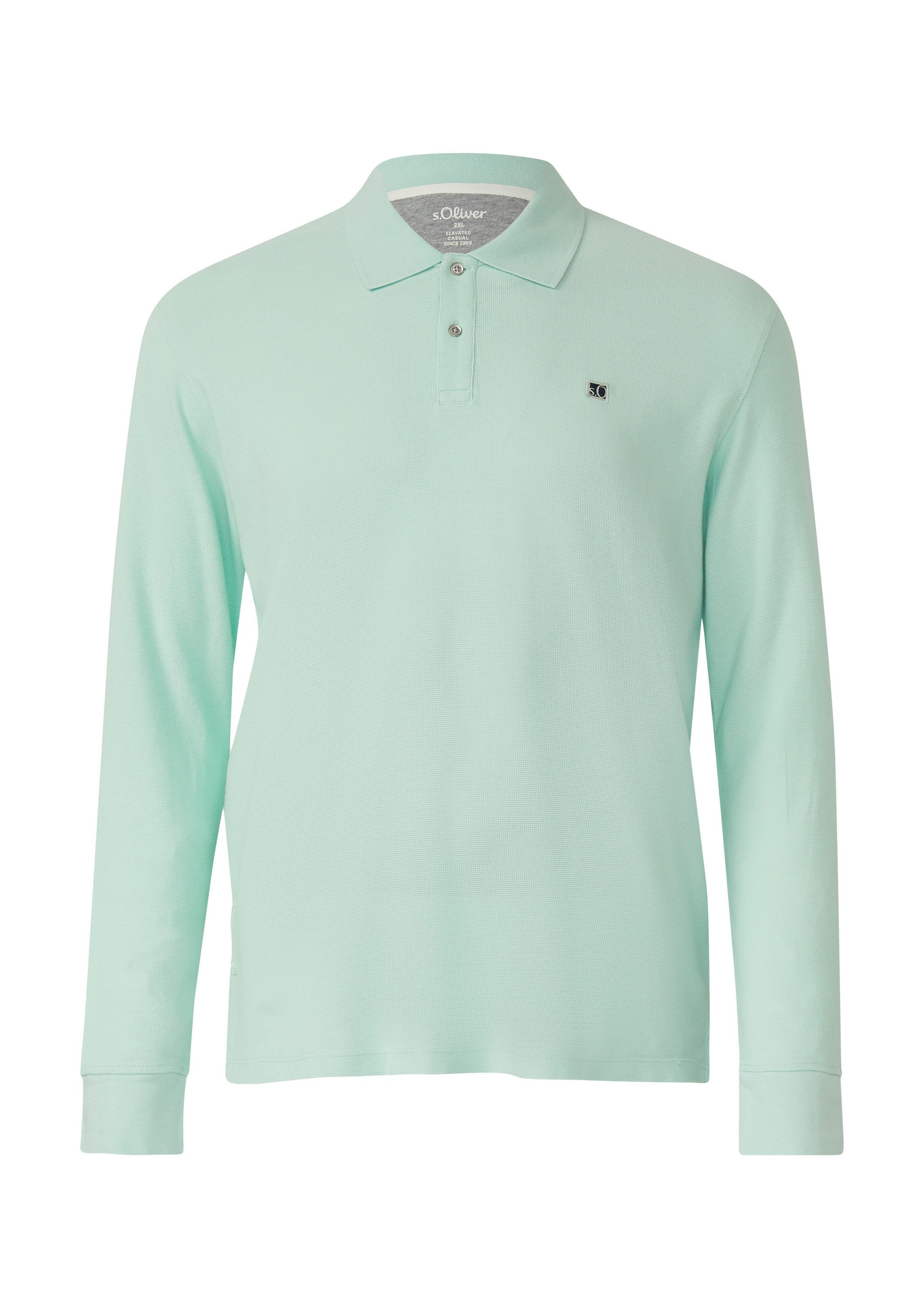 s.Oliver Langarmshirt Polo-Shirt Langarm-Poloshirt mit Waffelstruktur und Logo-Patch