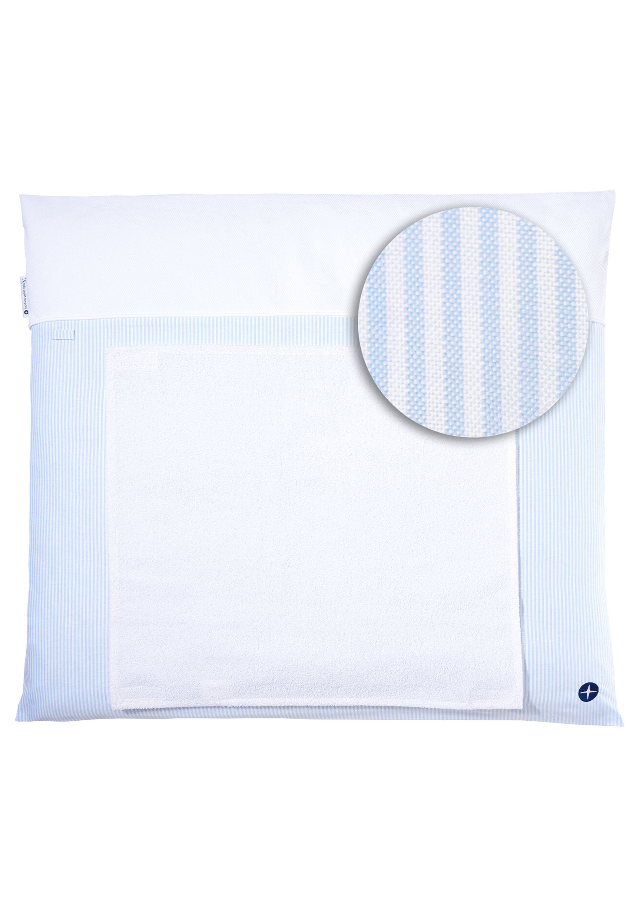 Nordic Coast Company Wickelauflage, Wickelauflage Blau Weiß gestreift [70x80 cm] 100% zertifizierte Baumwolle Wechselbares Handtuch Wickelunterlage Baby Wickeltischauflage