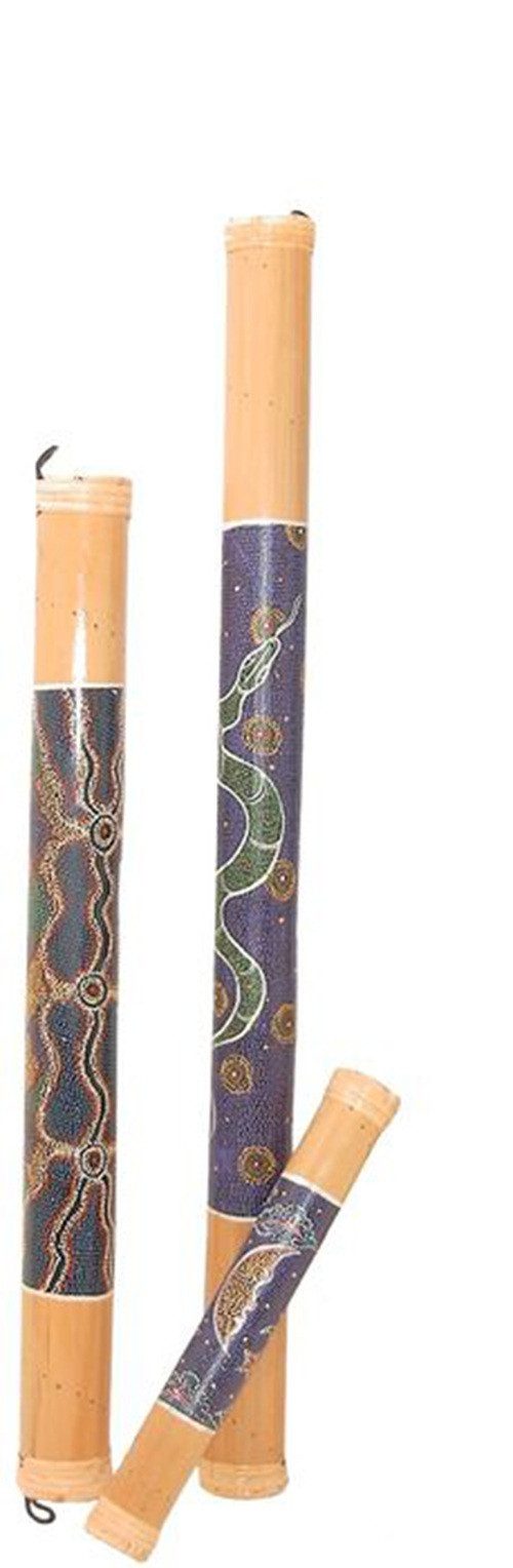 WORU Percussion Block Regenmacher aus Bambus, handgefertigt mit Dotpainting, 40–80 cm