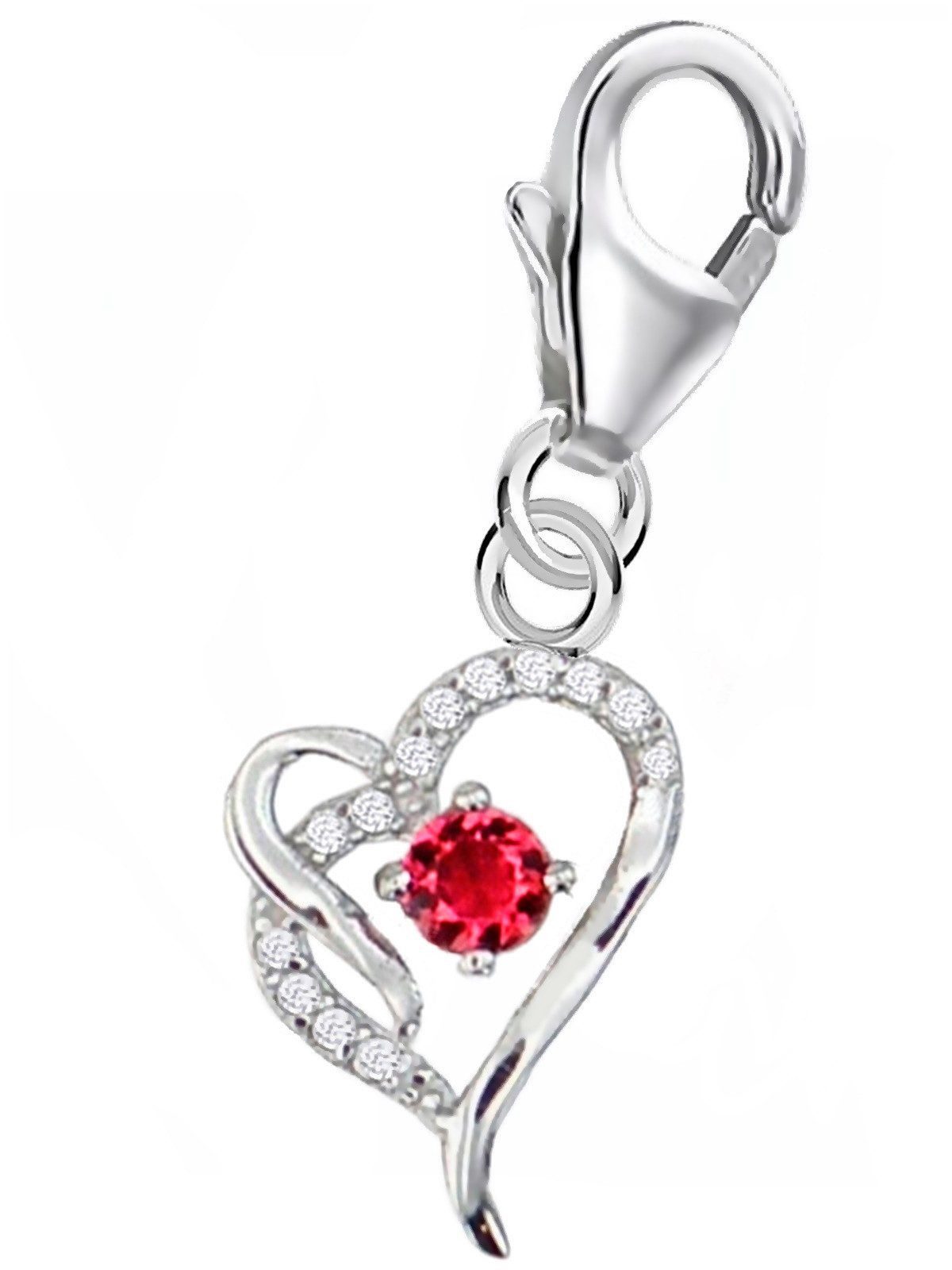 Goldene Hufeisen Charm Herz Ein Hauch von Liebe Rubin Zirkonia Herz Anhänger, 16823, 925 Sterling Silber Silberschmuck für Armband, mit Zirkonia