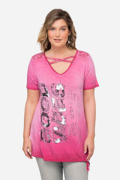 MIAMODA Rundhalsshirt T-Shirt V-Ausschnitt mit Zierbändern Halbarm