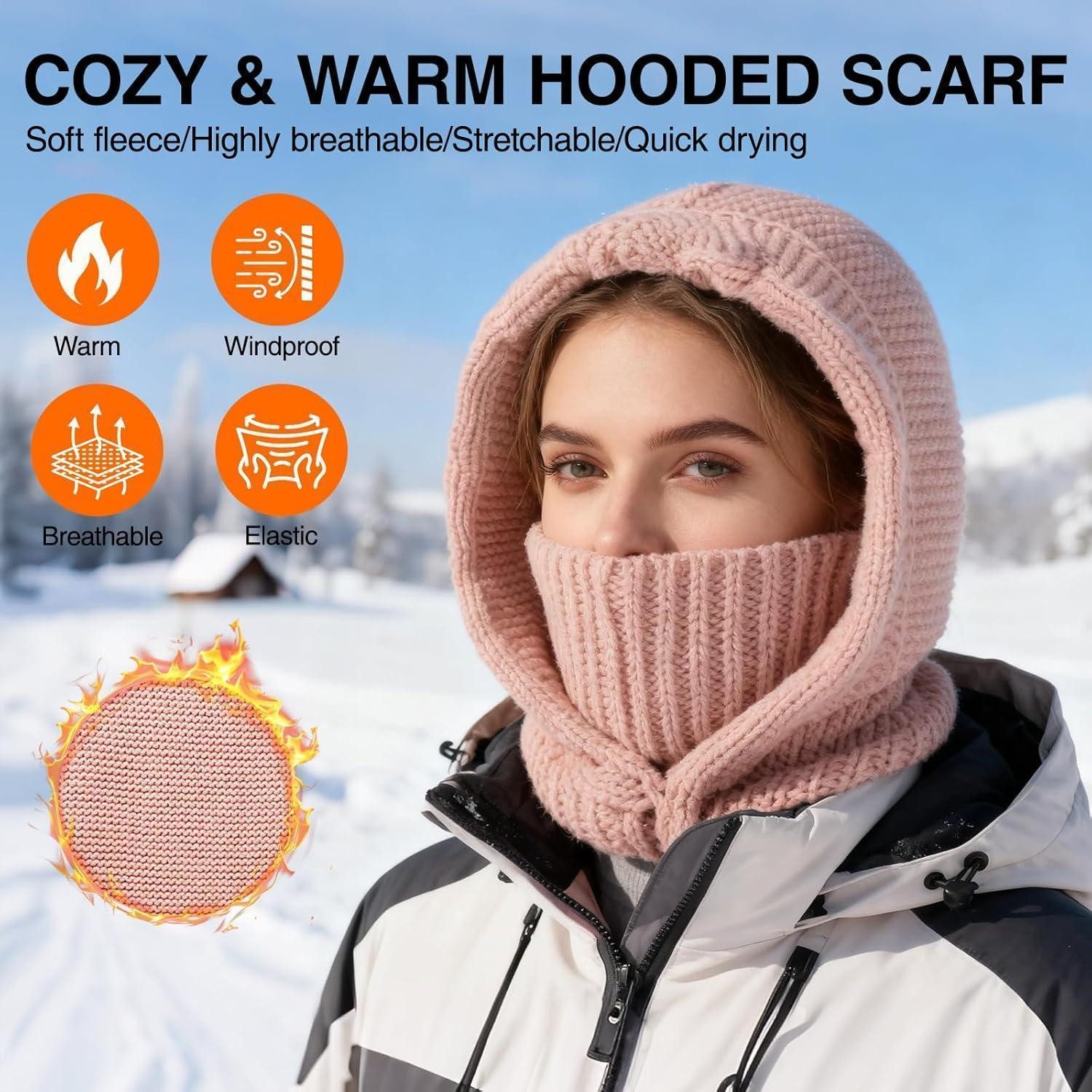LuxusKollektion Sturmhaube Strickmütze Damen Thermo Beanie Schal Sturmhaube Skimaske Rosa