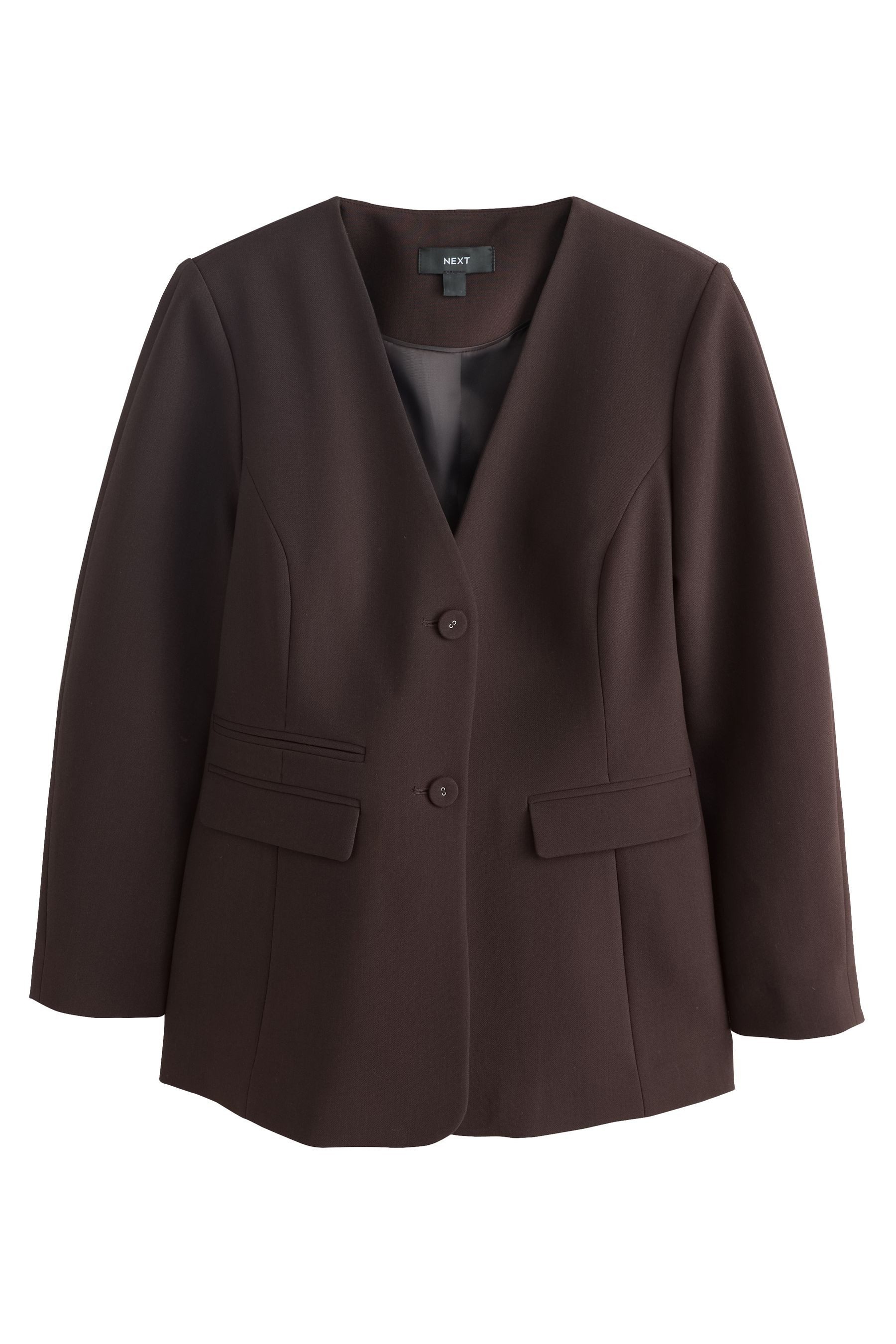 Next Jackenblazer Kragenloser Blazer mit V-Ausschnitt (1-tlg)