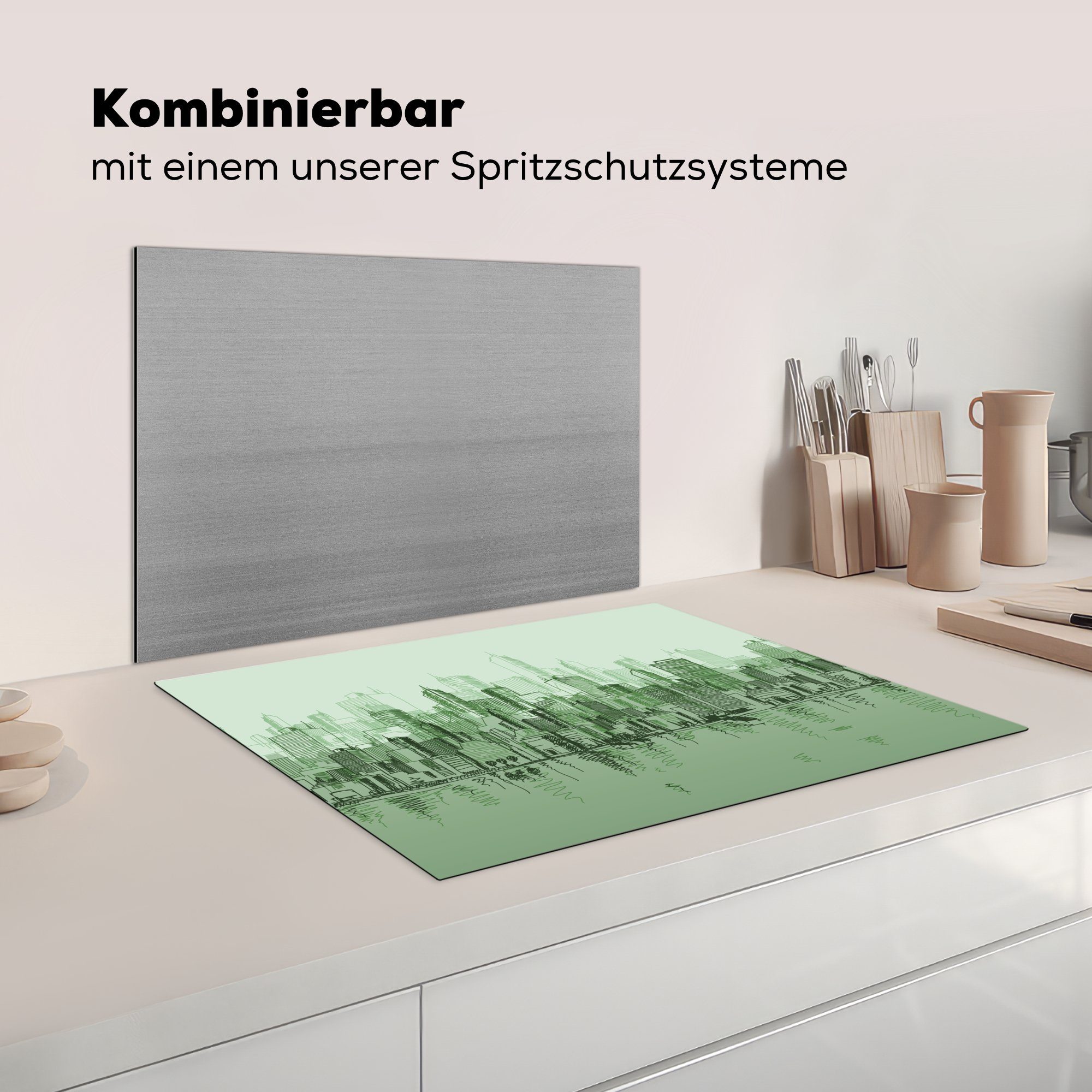 Vinyl, Arbeitsfläche - nutzbar, Mobile New Ceranfeldabdeckung cm, tlg), Herdblende-/Abdeckplatte - Zeichnung MuchoWow Grün, (1 70x52 York