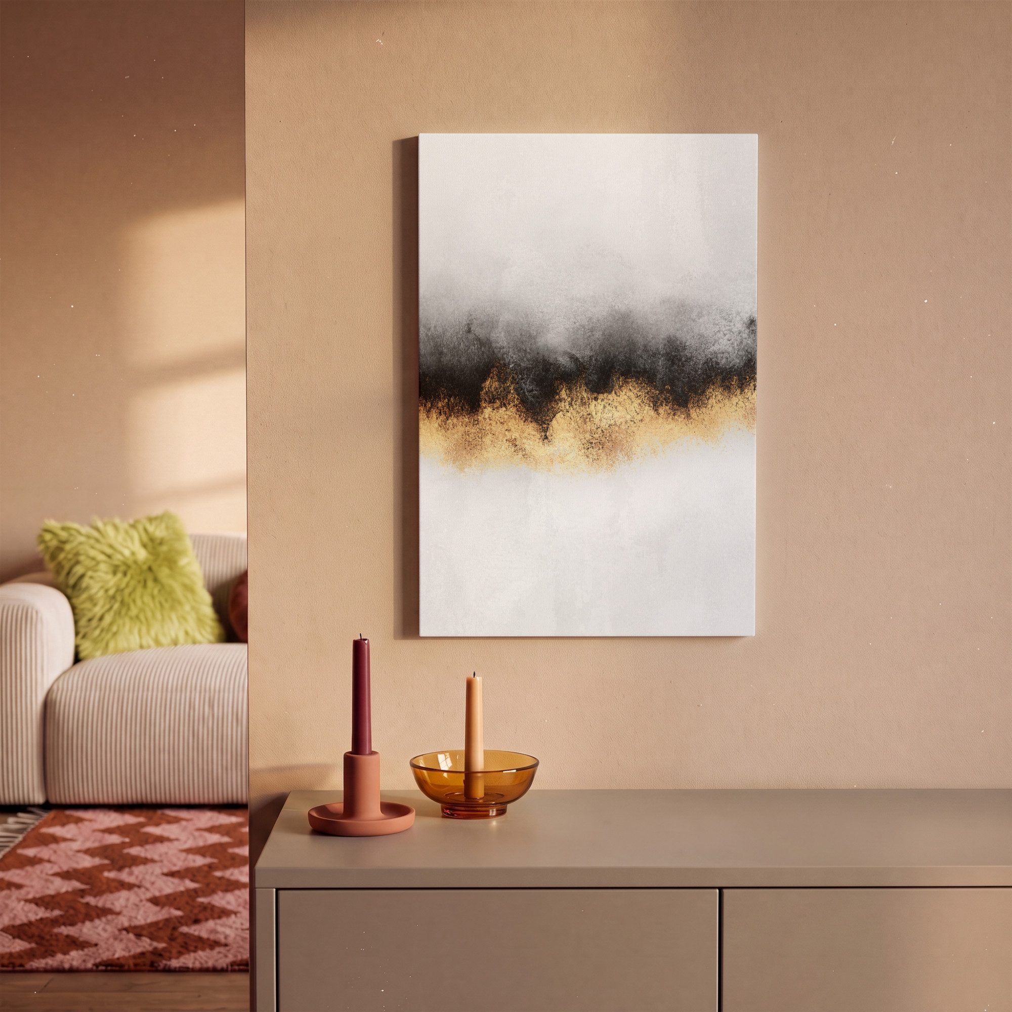 OneMillionCanvasses® Leinwandbild Gold - Chic - Abstrakt - Schwarz - Weiß - Luxus, Fotodruck (1 St), Wandbild, Deko Schlafzimmer Wohnzimmer Flur 20x20 cm – Bild 2 von 5