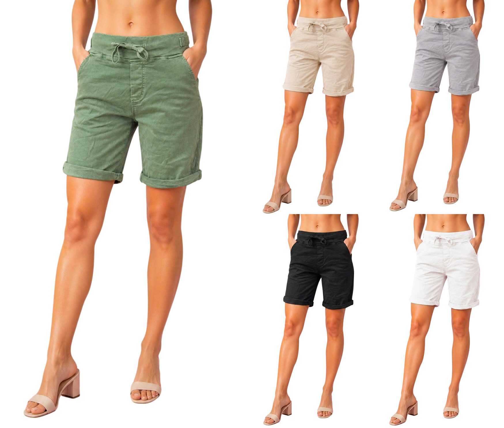 MELLY & CO Bermudas Baumwoll-Damen-Shorts im 5-Pocket-Style mit Tunnelzug & Stretch-Anteil Elastikbund mit Tunnelzug