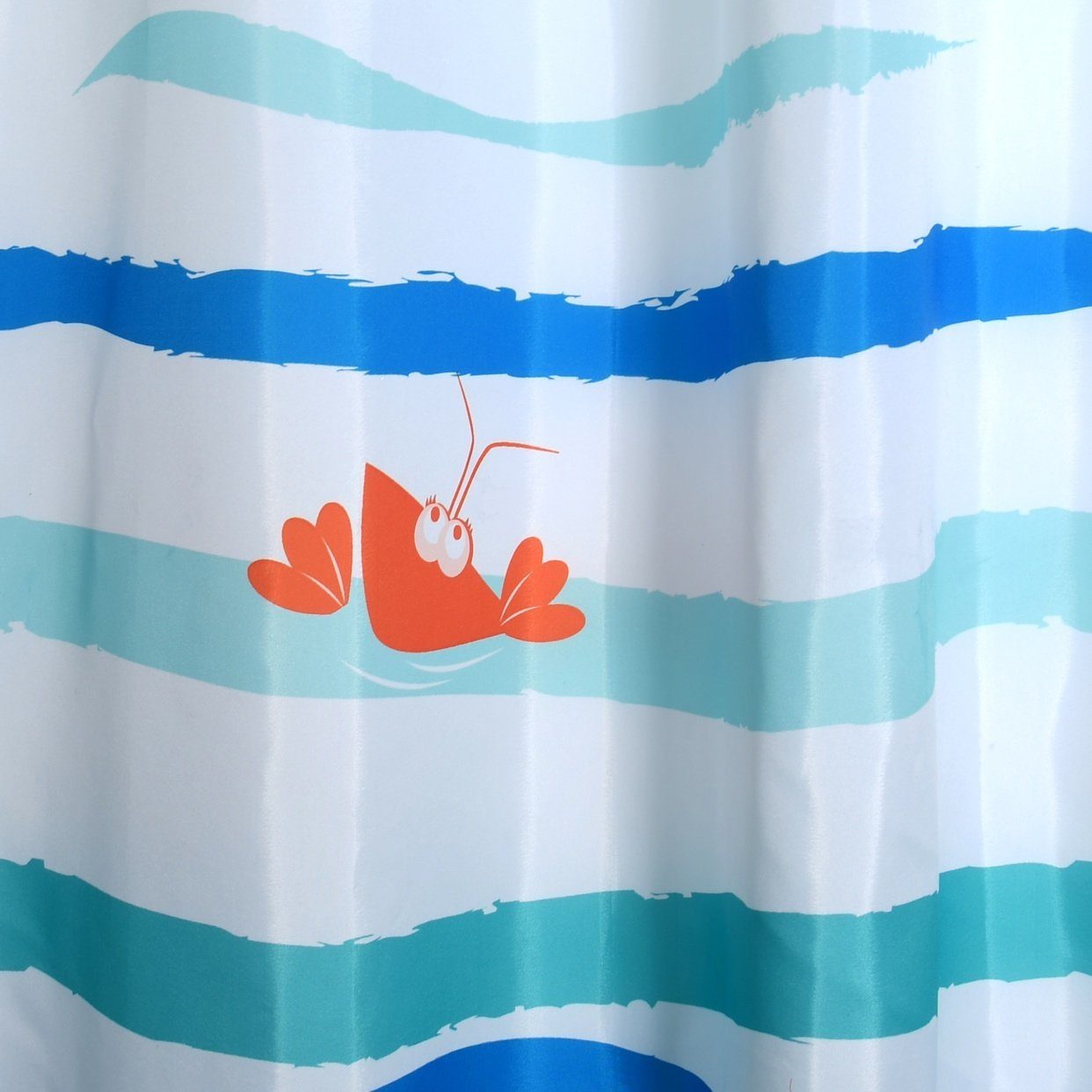 MSV Duschvorhang DEEP OCEAN Breite 180 cm, Textil-Duschvorhang, 100% Polyester, wasserabweisend, Anti-Schimmel-Effekt, waschbar 30°, maritimes Design, Farbe weiß / bunt, 180 x 200 cm