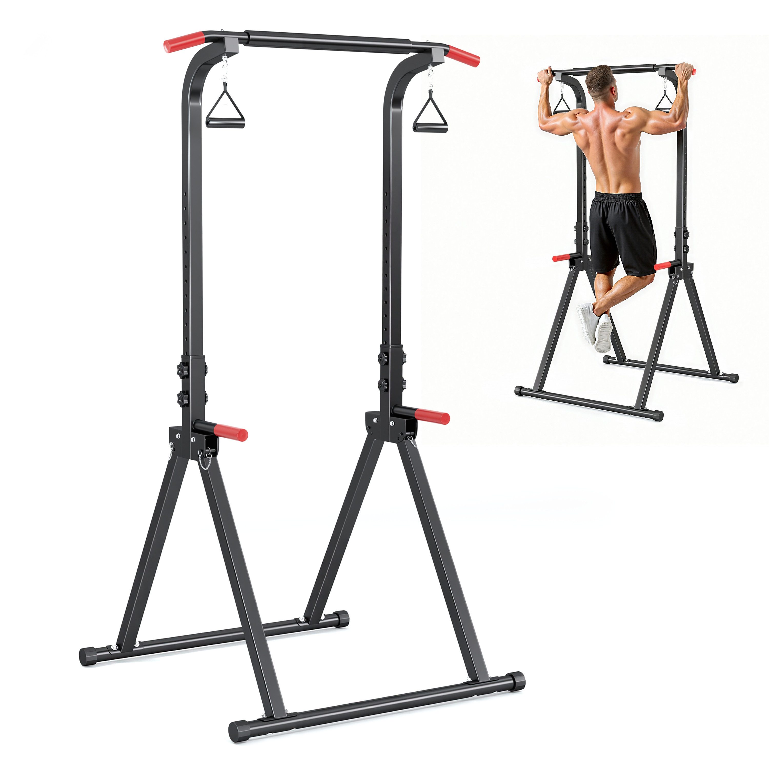 YEE RUN Klimmzugstange Power Tower Dip Station, Belastbarkeit 200 kg, für Heim-Fitnessstudio, multifunktional, klappbar