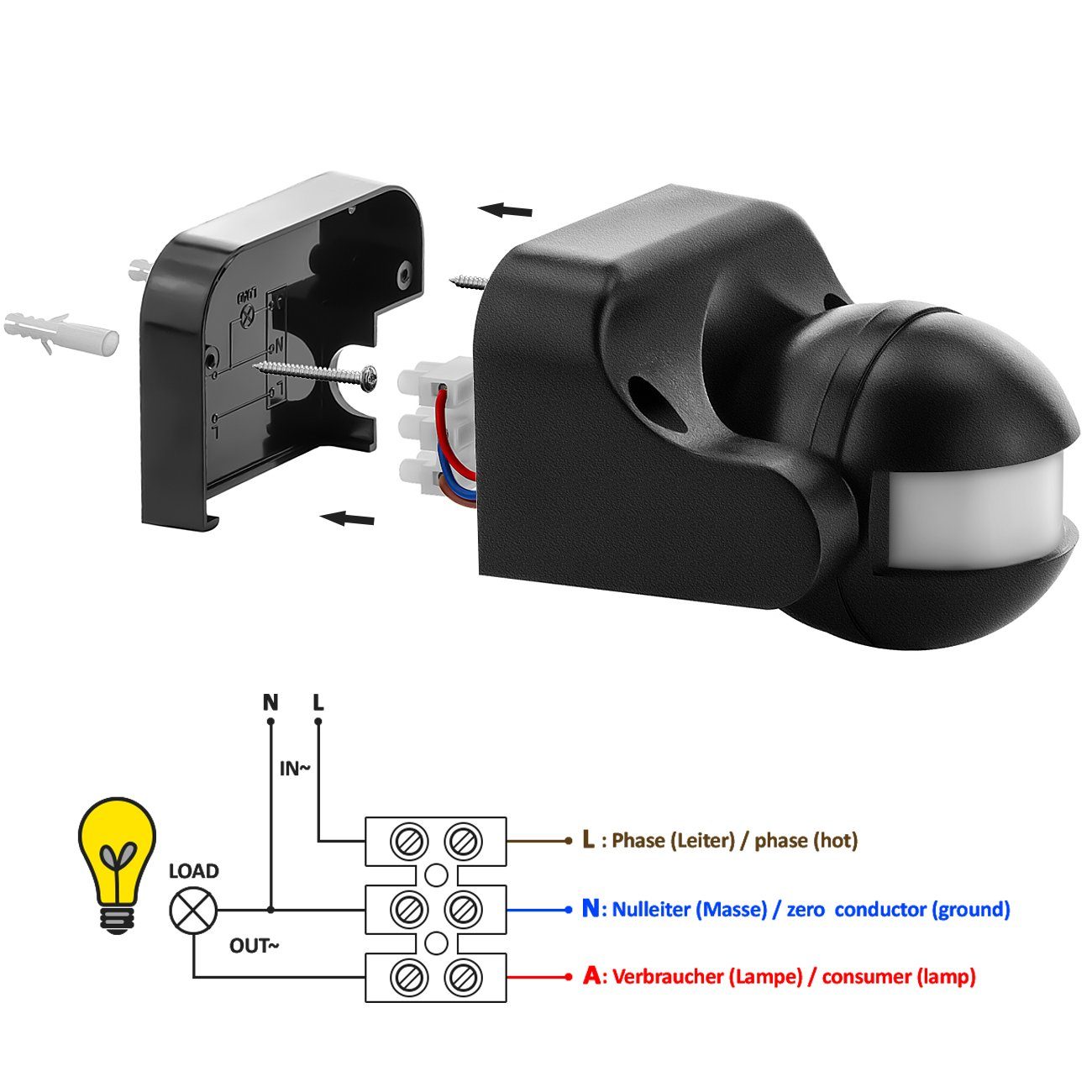 deleyCON Bewegungsmelder deleyCON 4x Infrarot Bewegungsmelder - Innen/Außen IP44 - 180° bis