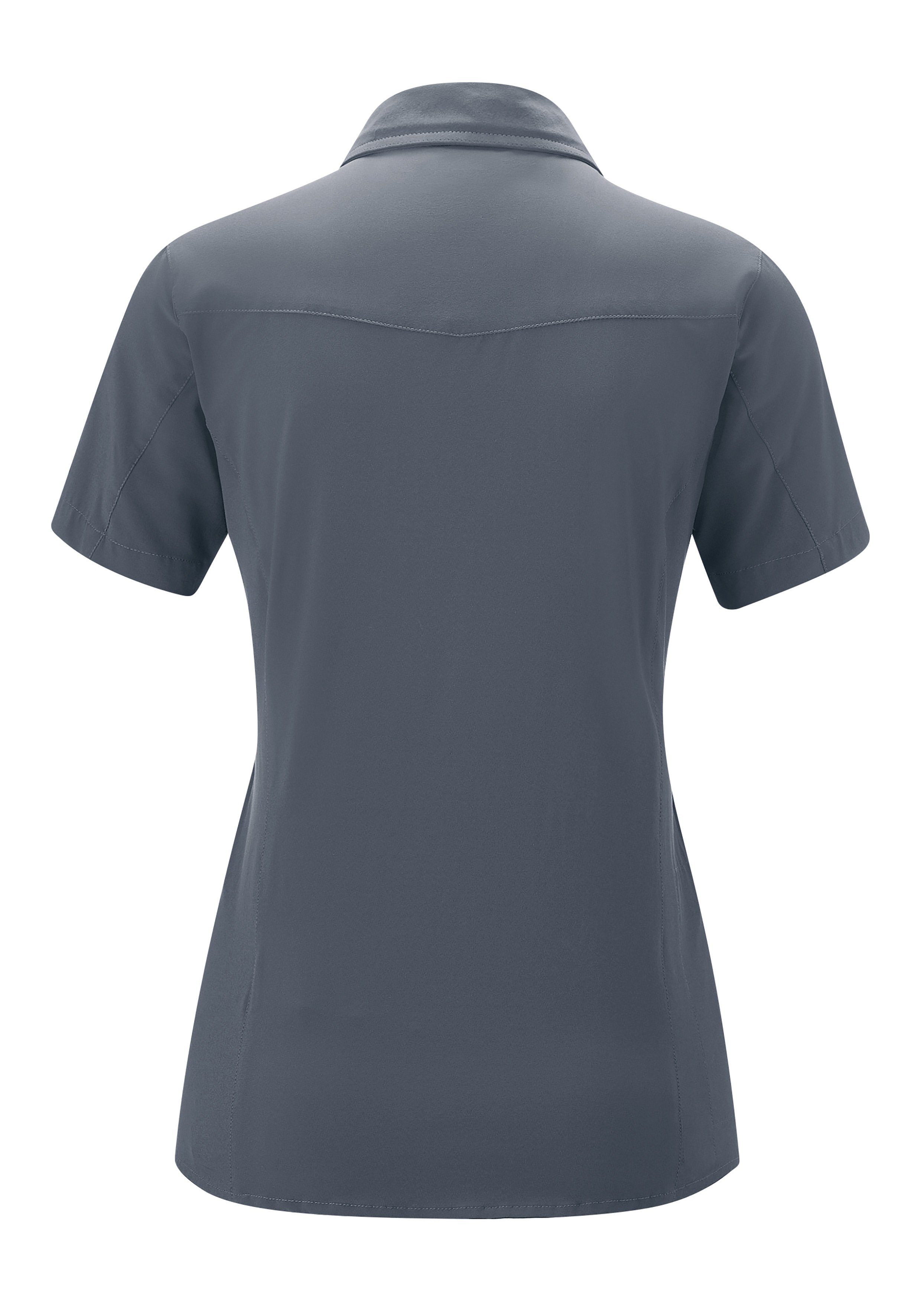 WS/S Funktionsbluse graublau Leichte, Trekkingbluse Maier Sports Tec elastische Sinnes Sonnenkragen mit