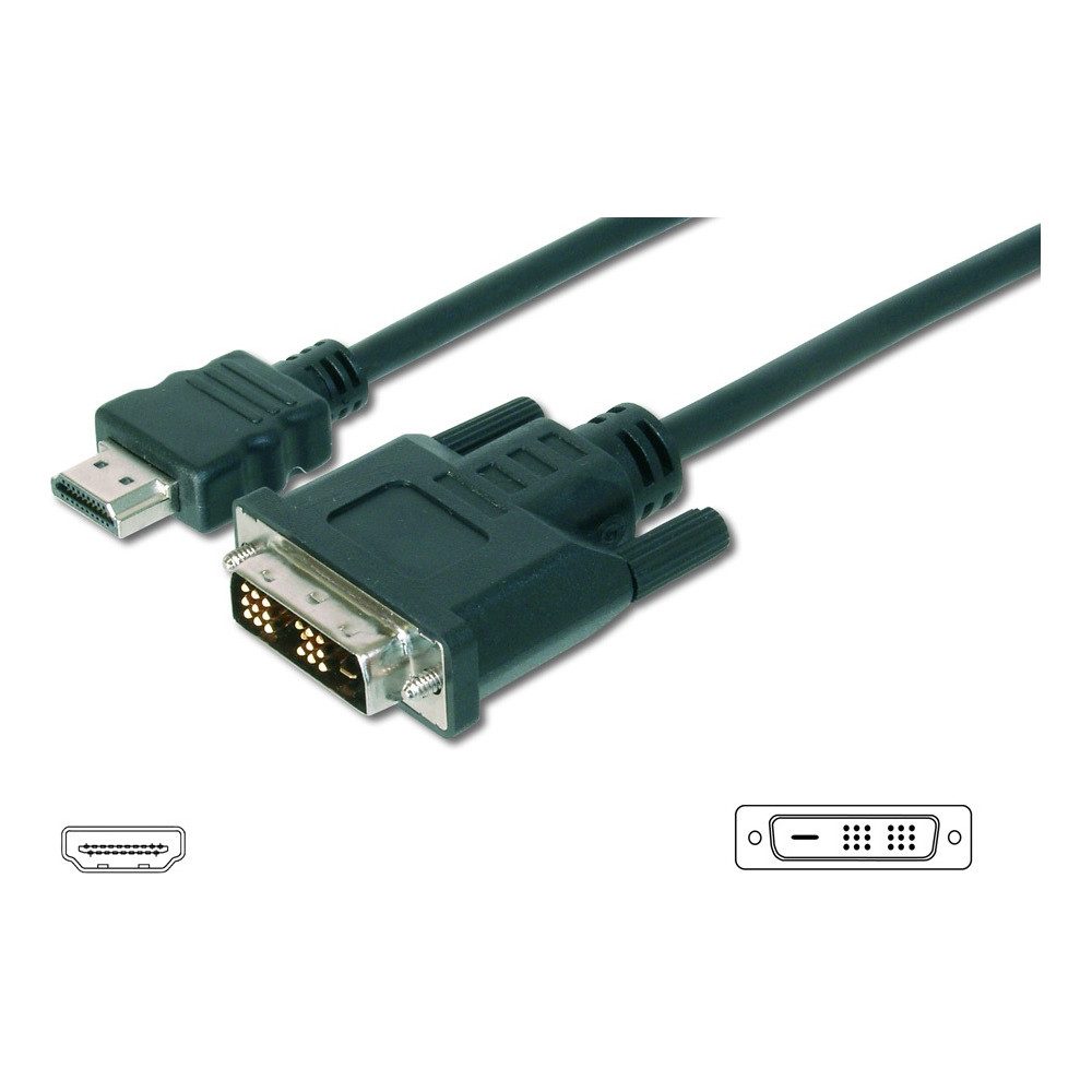 Digitus Digitus HDMI > DVI-D Adapterkabel 2m schwarz Elektro-Kabel, HDMI, Adapter, Doppelt geschirmt für beste Signalqualität