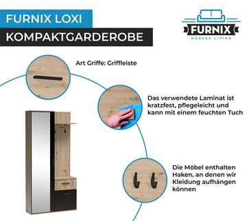 Furnix Kompaktgarderobe LOXI Garderobe platzsparend multifunktional mit Schrank, Schuhschrank, Schublade, Spiegel, Hutablage