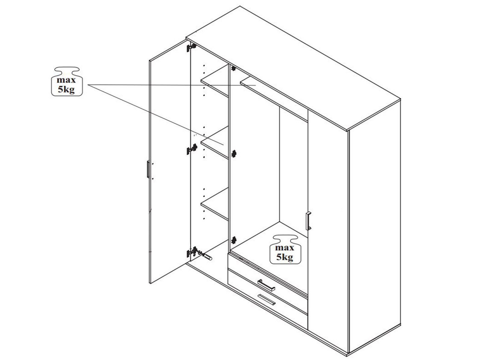 Pol-Power Kleiderschrank 159,3 x 196,3 x 53,5 cm (B/H/T)