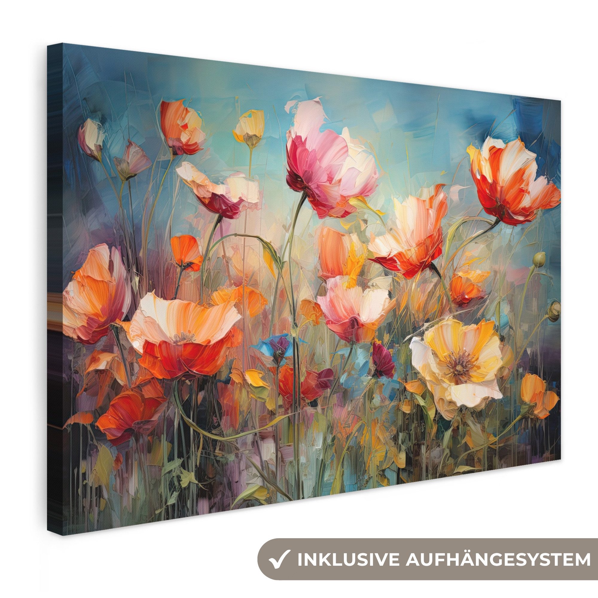 OneMillionCanvasses® Leinwandbild Blumen - Aquarell - Kunst - Botanisch - Natur, Fotodruck (1 St), Leinwände Wanddeko Wohnzimmer Schlafzimmer 60x40 cm