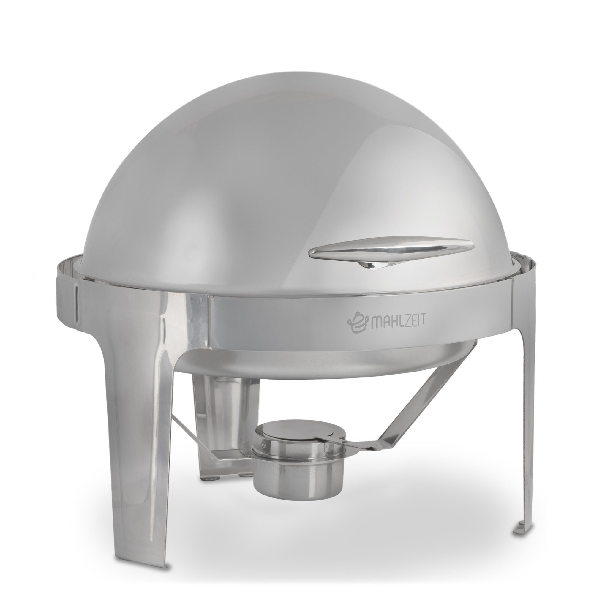Mahlzeit Speisenwärmer Edelstahl Chafing Dish, 6 Liter, rund, Speisenwärmer, Wärmebehälter, (5-tlg), Leises schließen dank Gummistopper