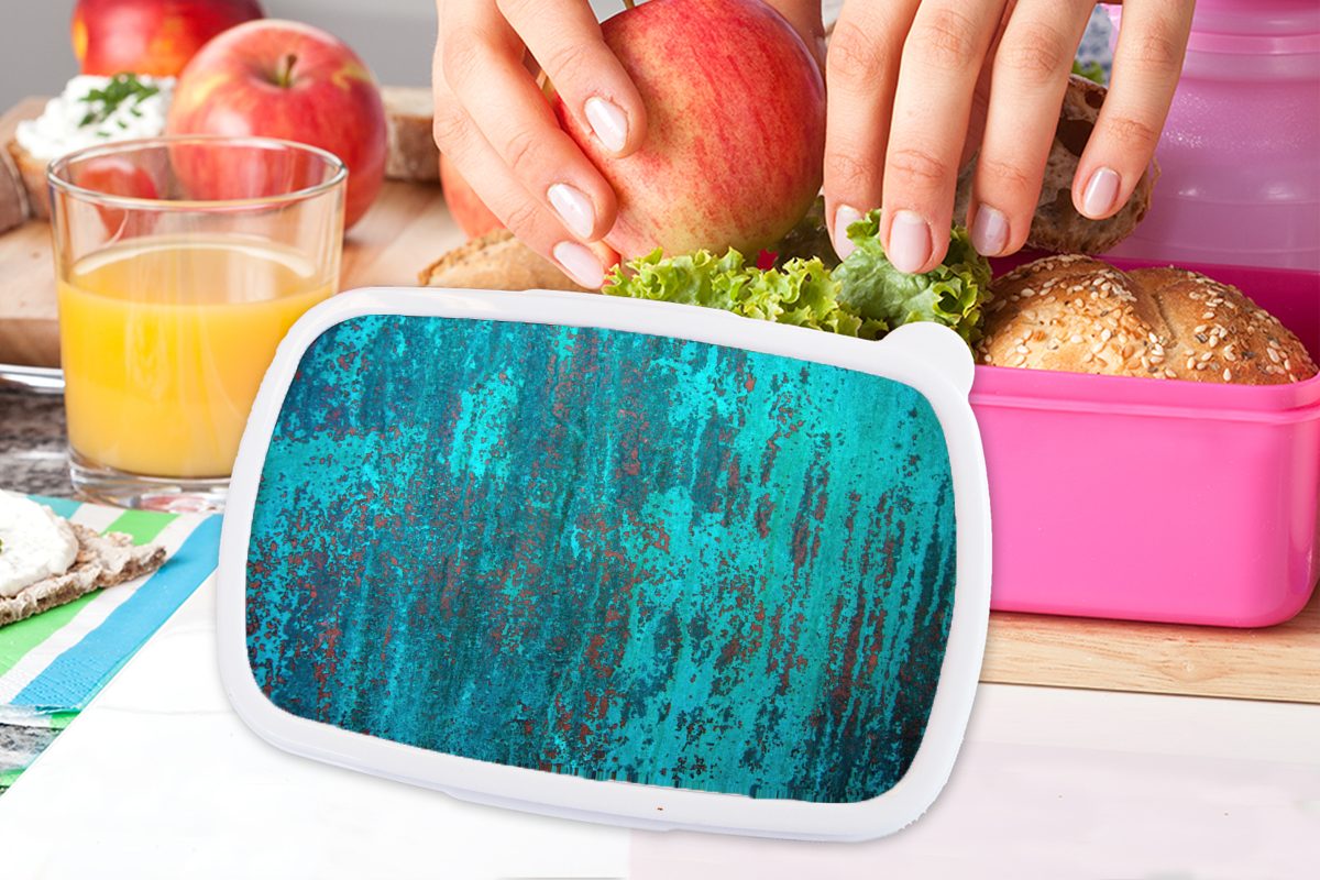 MuchoWow Lunchbox Snackbox, für mit Erwachsene, Brotbox Kupferfarbener Kinder, rosa Mädchen, Kunststoff blauen Kunststoff, Brotdose Hintergrund Oxidationsschicht, (2-tlg), einer
