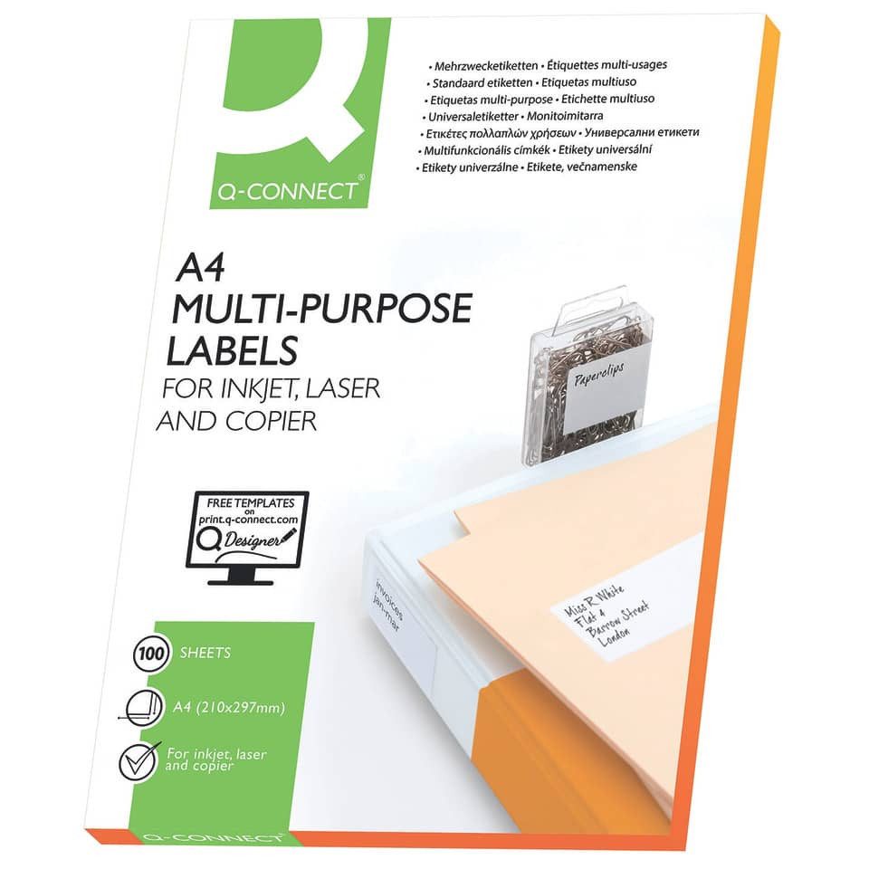 Q-Connect Etiketten Inkjet+Laser+Kopier-Etiketten - 70,0x36,0 mm, weiß, 2400 Stück/100