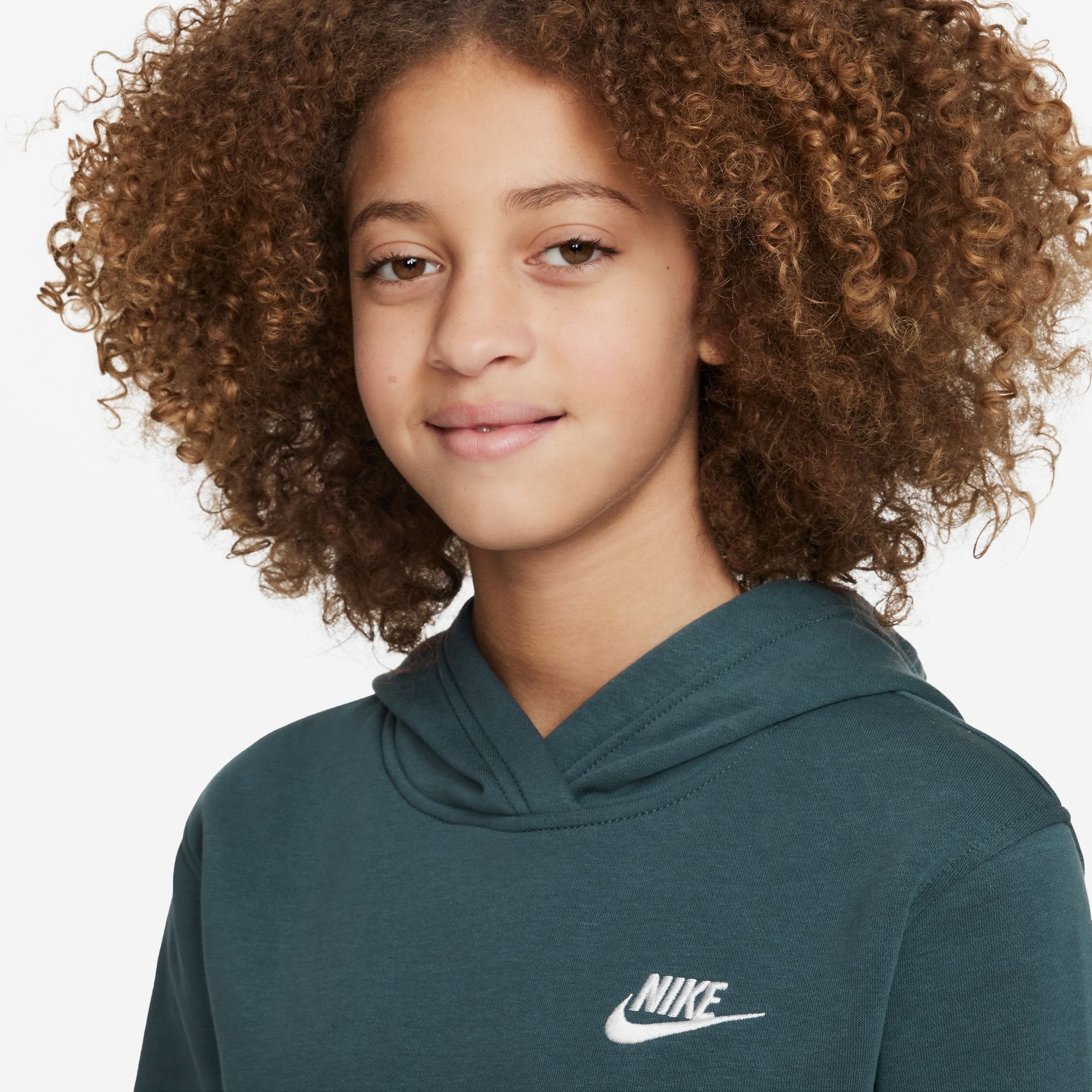 Nike Sportswear HOODIE DEEP Kapuzensweatshirt PULLOVER JUNGLE/WHITE BIG KID'S CLUB FLEECE