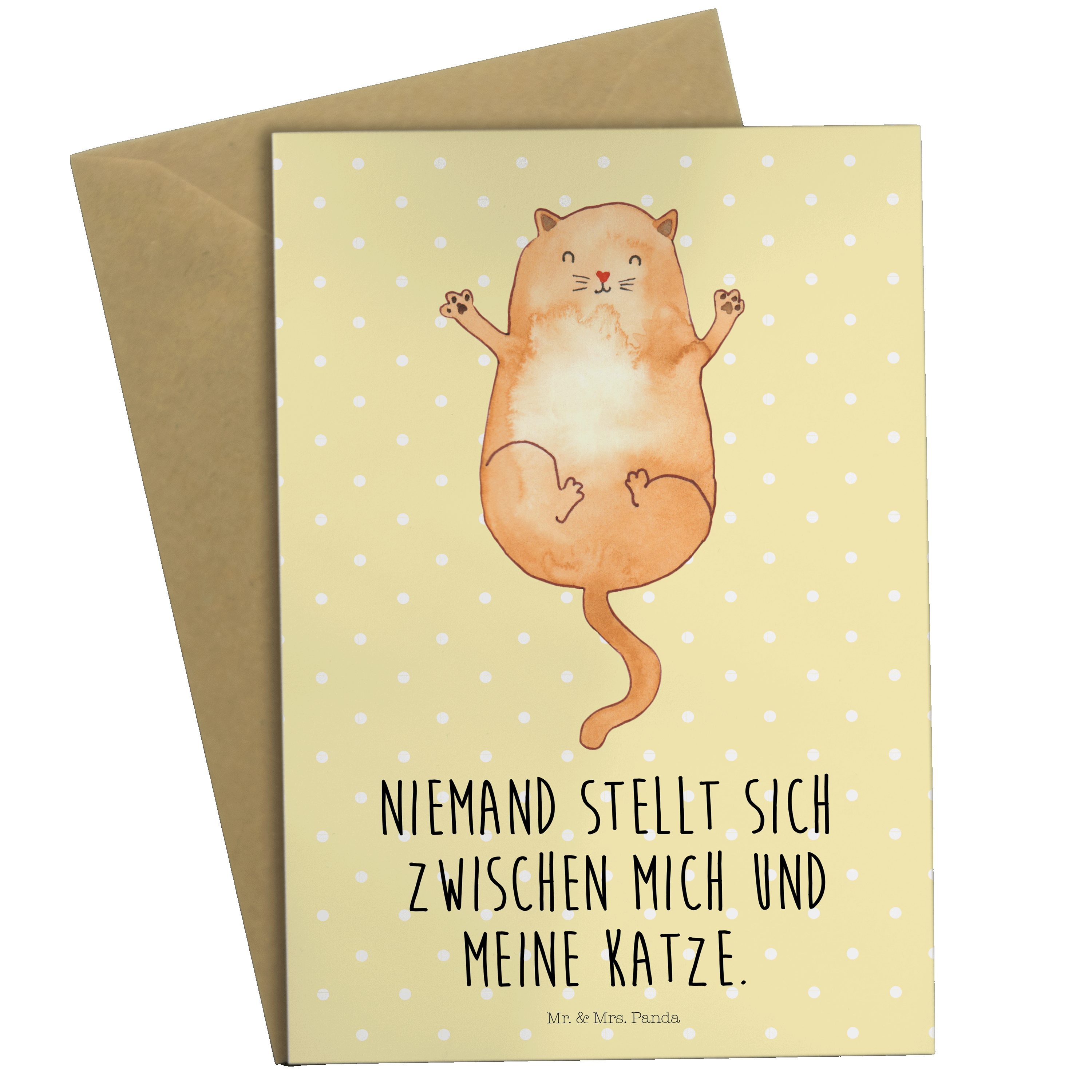 Mr. & Mrs. Panda Grußkarte Katzen Umarmen - Gelb Pastell - Geschenk, Miau, Katzenartikel, Hochze