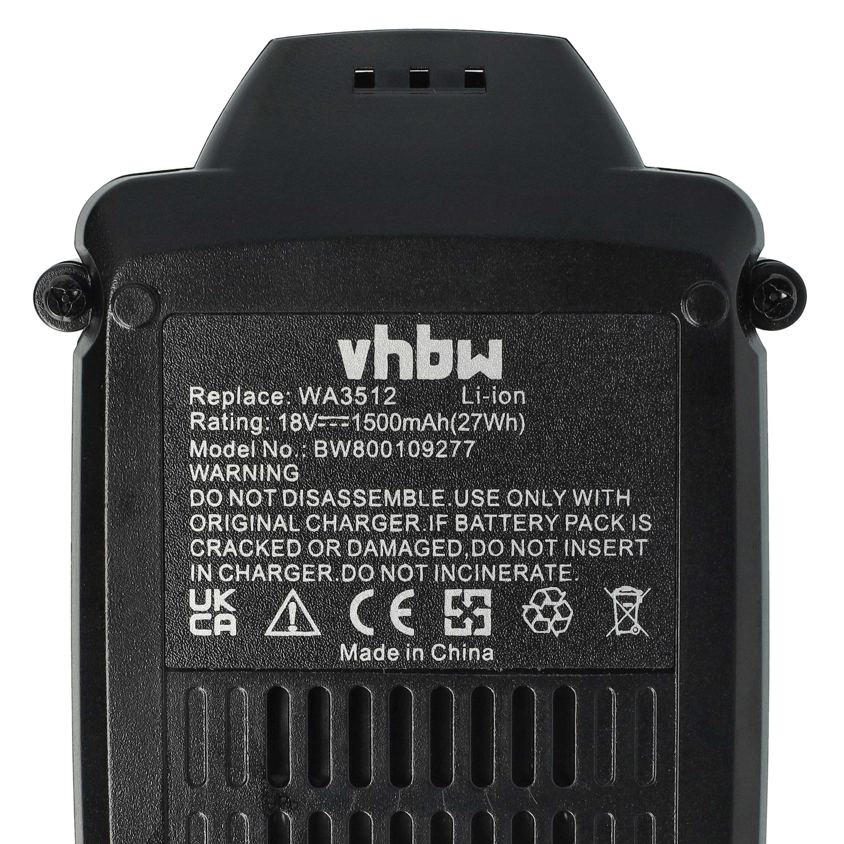 vhbw Akku Ersatz für Worx WA3575, WA3525, WA3578, WA3512, WA3511, WA3520, Akku Akku Li-Ion 1500 mAh (18 V), Leistungsfähige Austausch-Akkus für Werkzeug Powertools wie