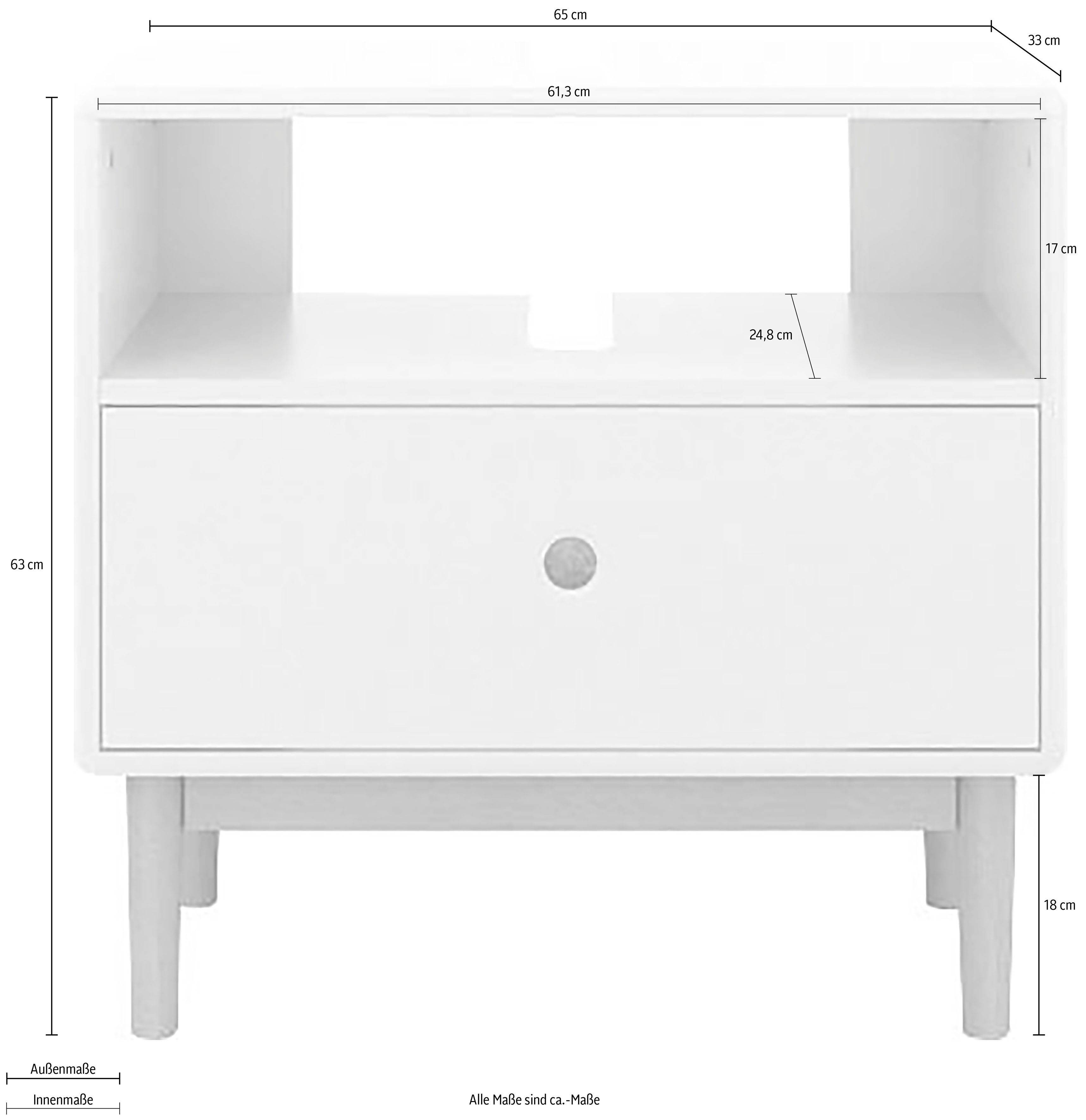 Breite in Push-to-Open, HOME mit mit 65 Eiche, white COLOR BATH brilliant Waschbeckenunterschrank Füßen mit Schublade, TOM TAILOR cm