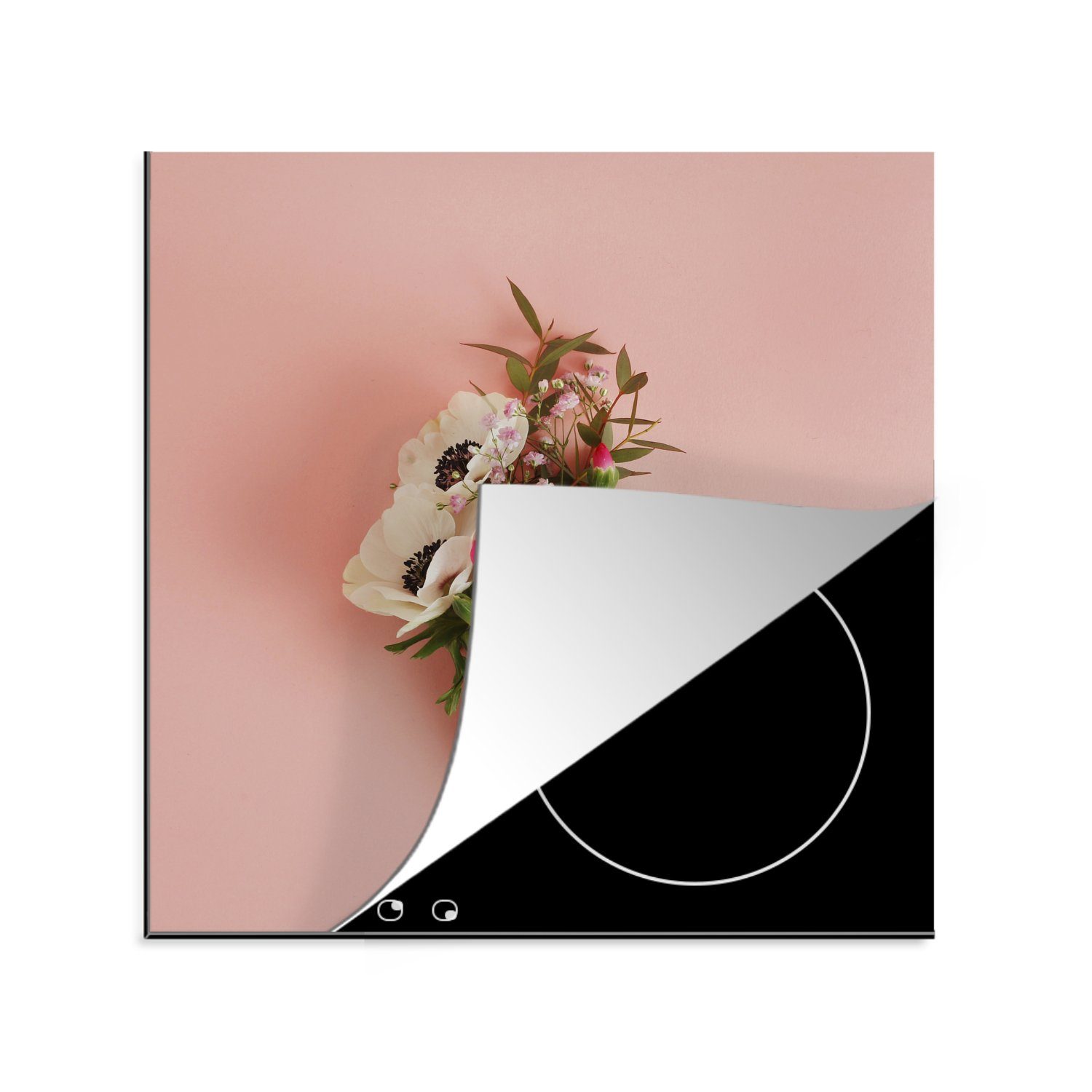 MuchoWow Herdblende-/Abdeckplatte Blumen in der Eistüte, Vinyl, (1 tlg), 78x78 cm, Ceranfeldabdeckung, Arbeitsplatte für küche