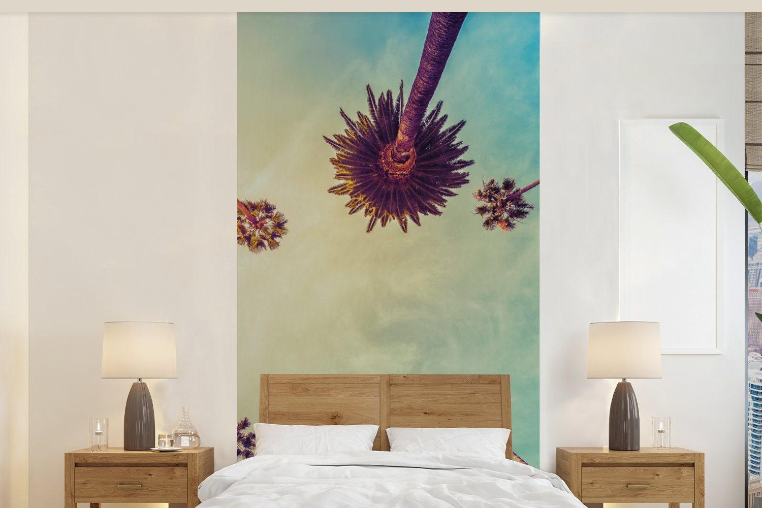 Küche, Himmel Vliestapete Fototapete - Palme für (2 St), Matt, - Sommer Schlafzimmer MuchoWow - Tropisch, Wohnzimmer Bäume bedruckt, - Fototapete