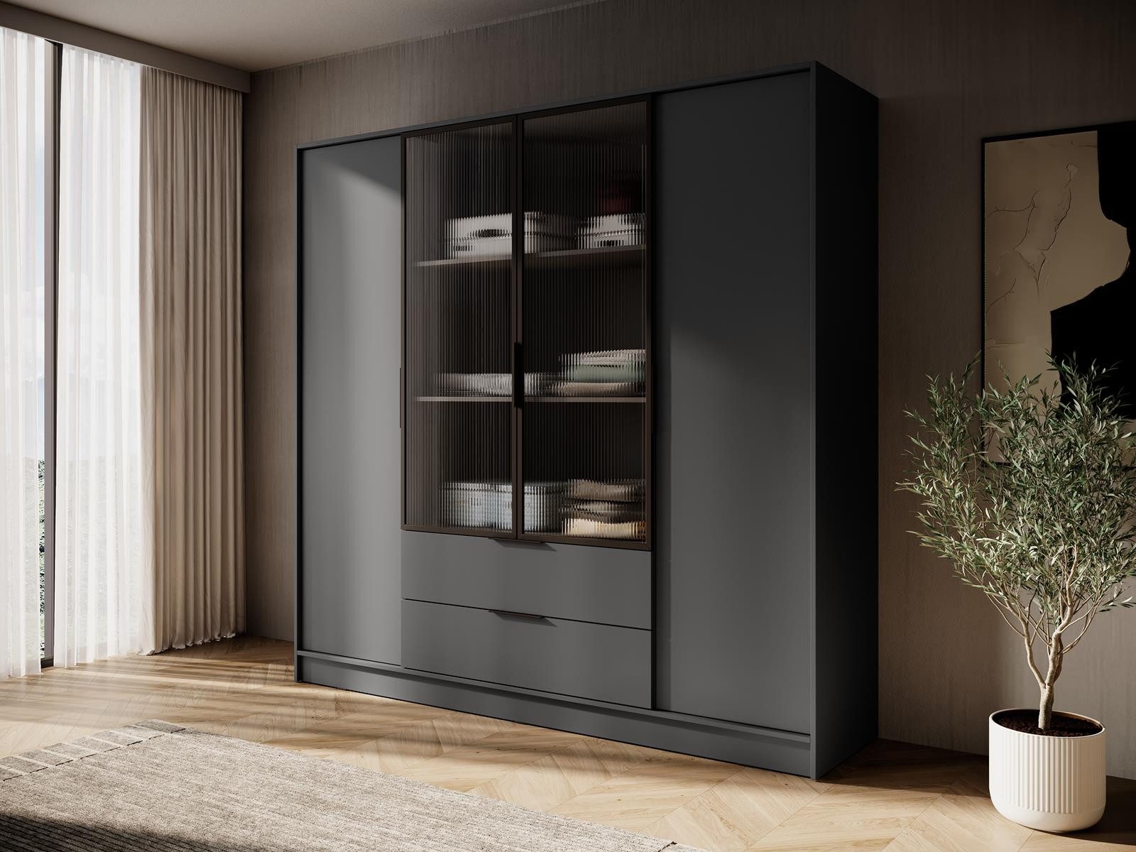 Compleo Drehtürenschrank mit geriffelten Glastüren, Designer günstig online kaufen