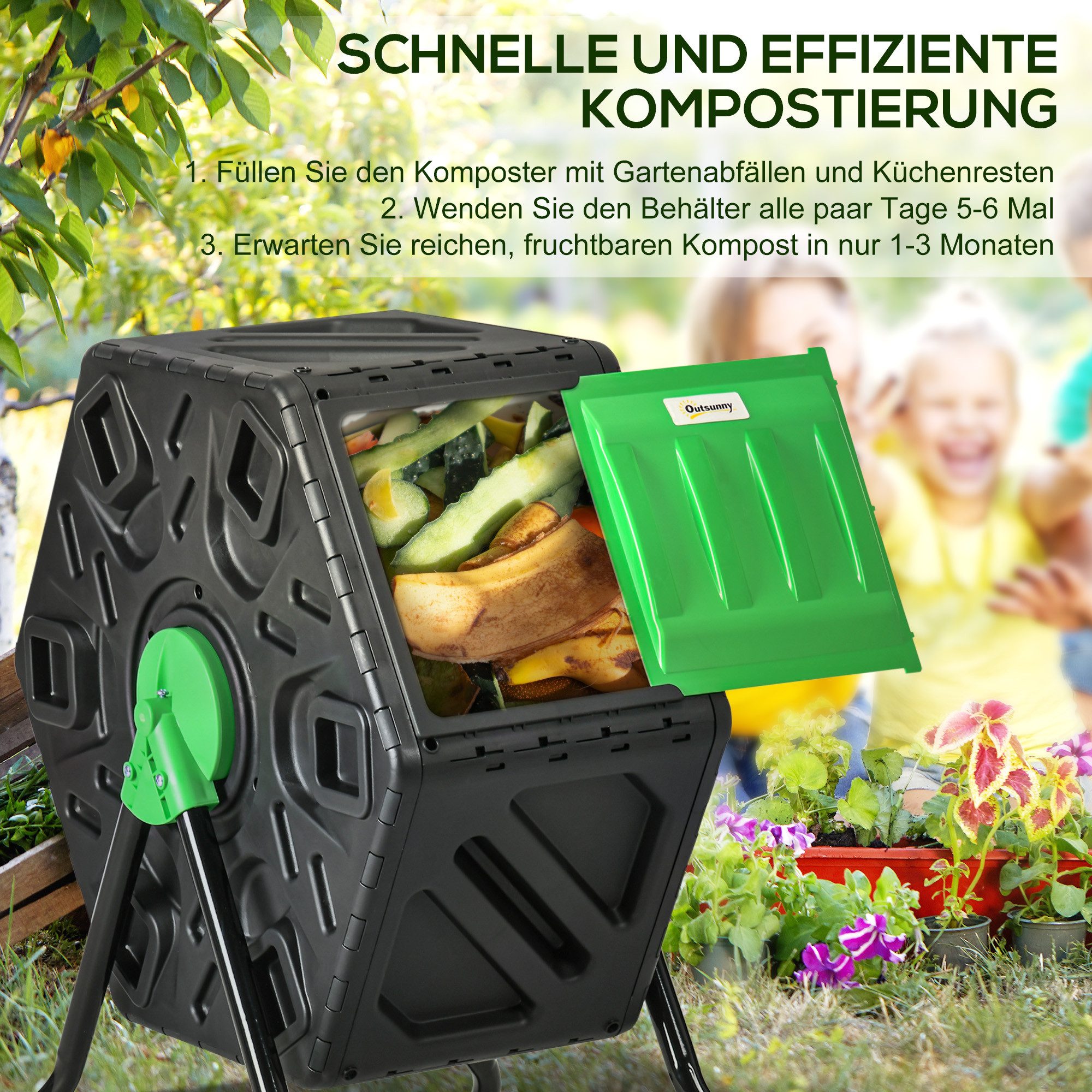 Outsunny Komposter Schnellkomposter drehbar aus Kunststoff, Gartenkomposter, BxTxH: 60x49x77 cm, 65 l, (drehbar Schnellkomposter, 1 St., drehbar Schnellkomposte – Bild 4 von 5