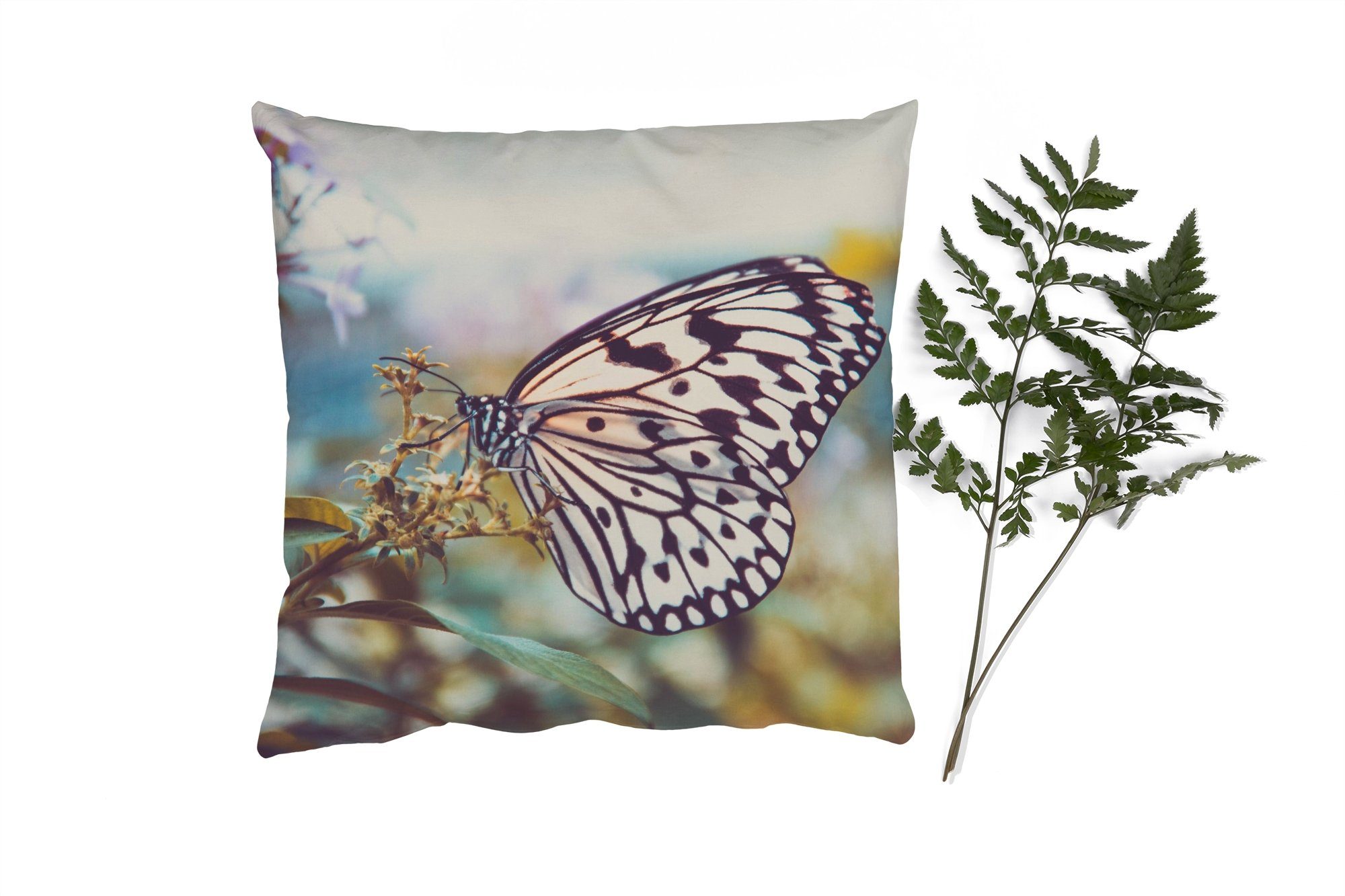 MuchoWow Dekokissen Schmetterling - für Frühling, Füllung Blumen - Deko, Sofakissen mit Schlafzimmer, Zierkissen Wohzimmer