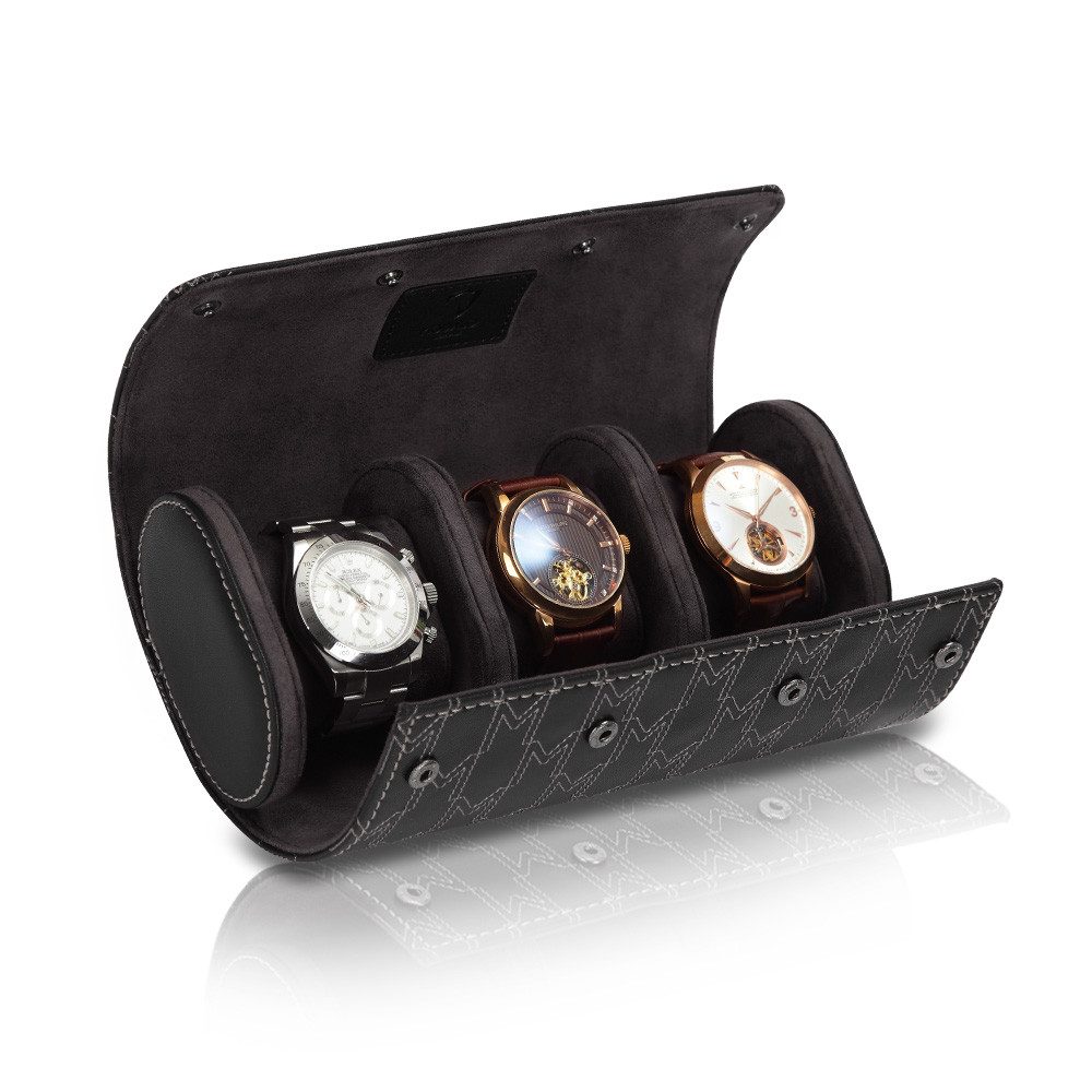MODALO Uhrenrolle OPTIMUS 3 Uhren (Uhrenbox Uhrenetui Uhrenkasten Uhren Aufbewahrung, Uhrenrolle 3 Uhren)