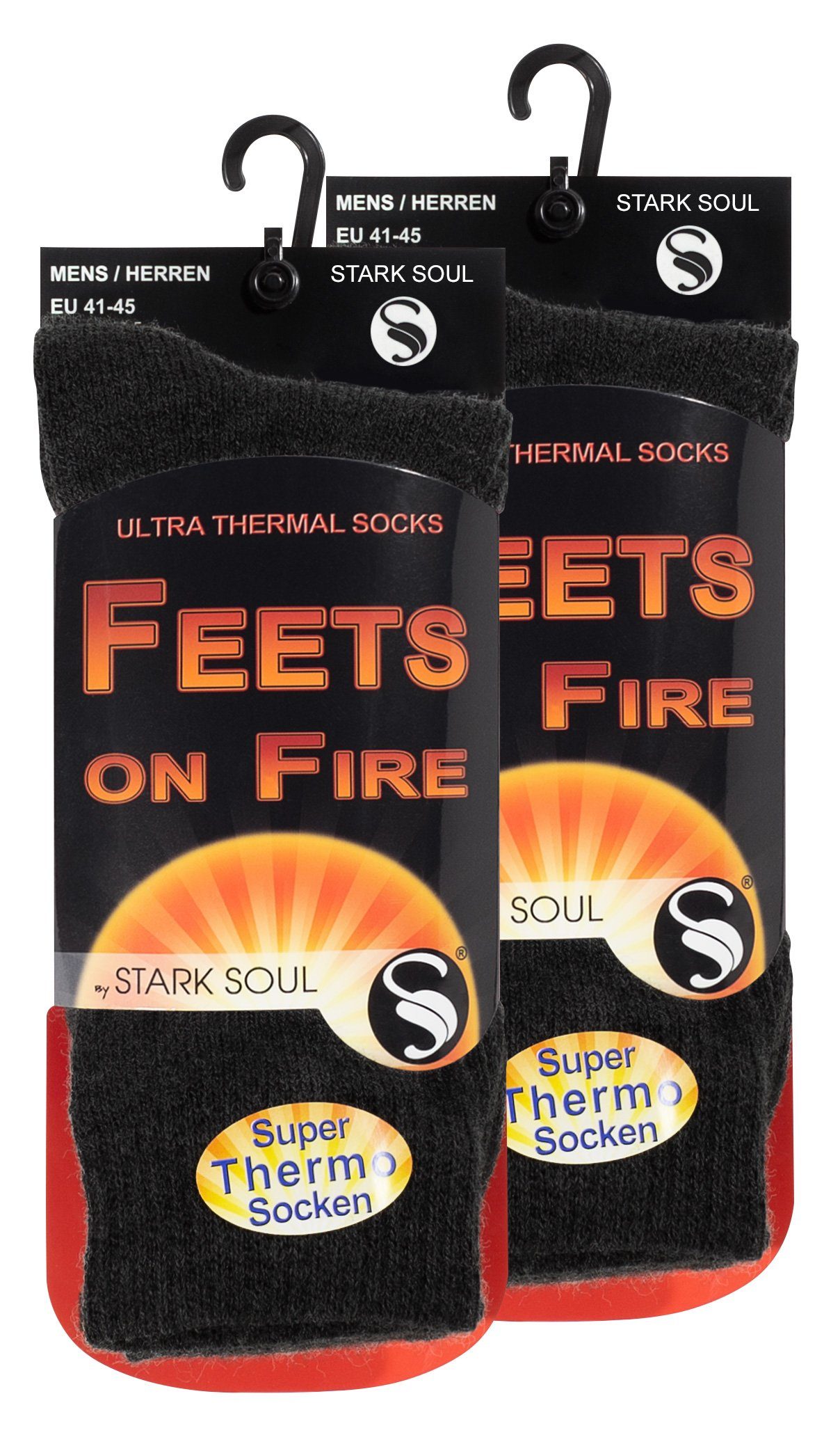 Stark Soul® Thermosocken FEETS on FIRE - 2 Paar Herren Ultra Thermo Socken, warme Winter Socken, Grösse EU 41-45 2er-Pack Dunkelgrau | Thermosocken