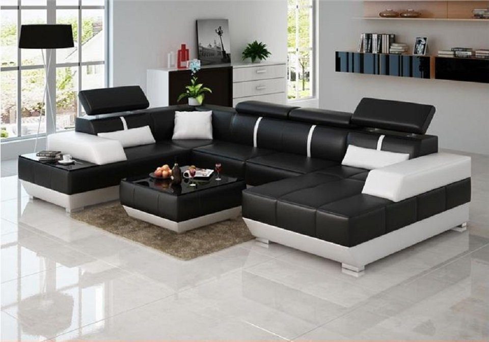 Schwarz Ecksofa Sofa Ecksofa U Couch Form JVmoebel Design Wohnlandschaft Polster, in Made big Europe