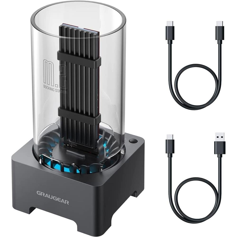 GRAUGEAR Festplatten-Dockingstation 18048, USB C M.2 NVMe NGFF SSD USB 3.2 leiser Lüfter Dockingstation schwarz