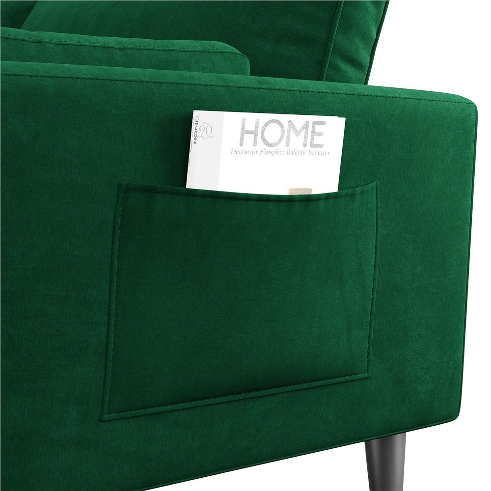 Yaheetech Sofa Polstersofa mit Rückenkissen & Seitenkissen & Seitentaschen, 1 Sitzer Sofa bis 136 kg belastbar