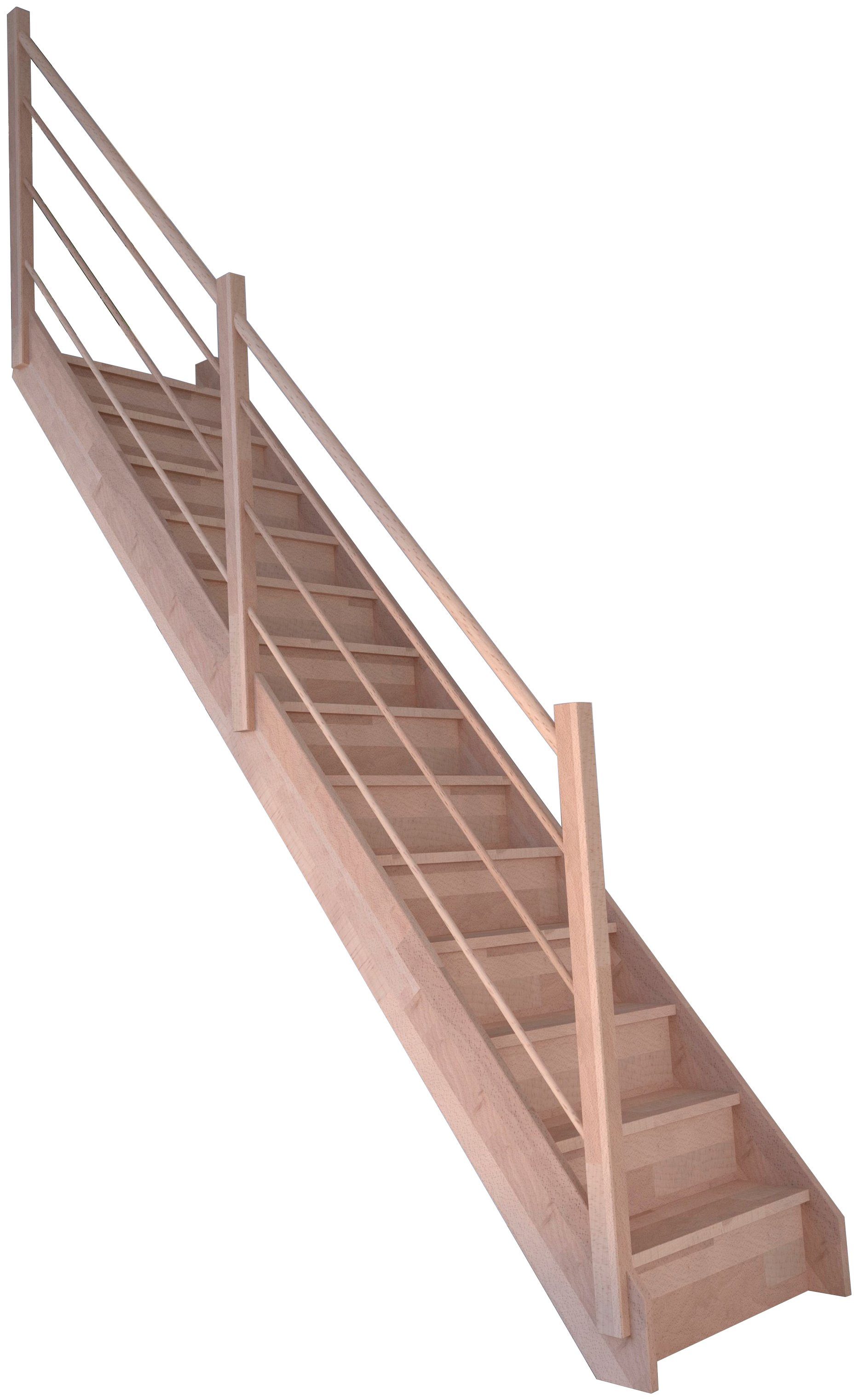 300 Stufen für Starwood Design bis Raumspartreppe Wangenteile Rhodos, Links, geschlossen, cm, Durchgehende Massivholz Geländer Holz-Holz Geschosshöhen
