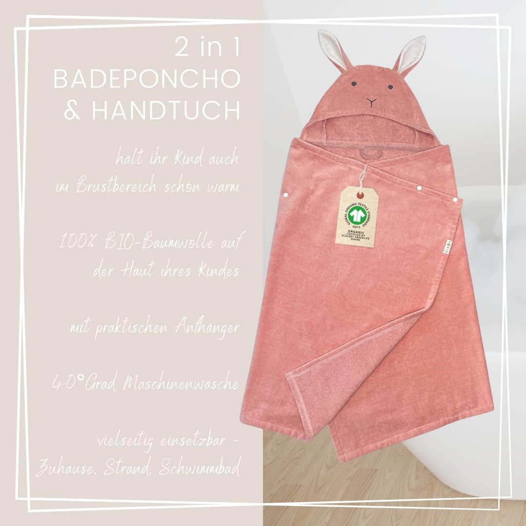 DIKOS Kapuzenhandtuch Badeponcho Baby Kinder Taupe/Altrosa, 70x140cm, 100% günstig online kaufen