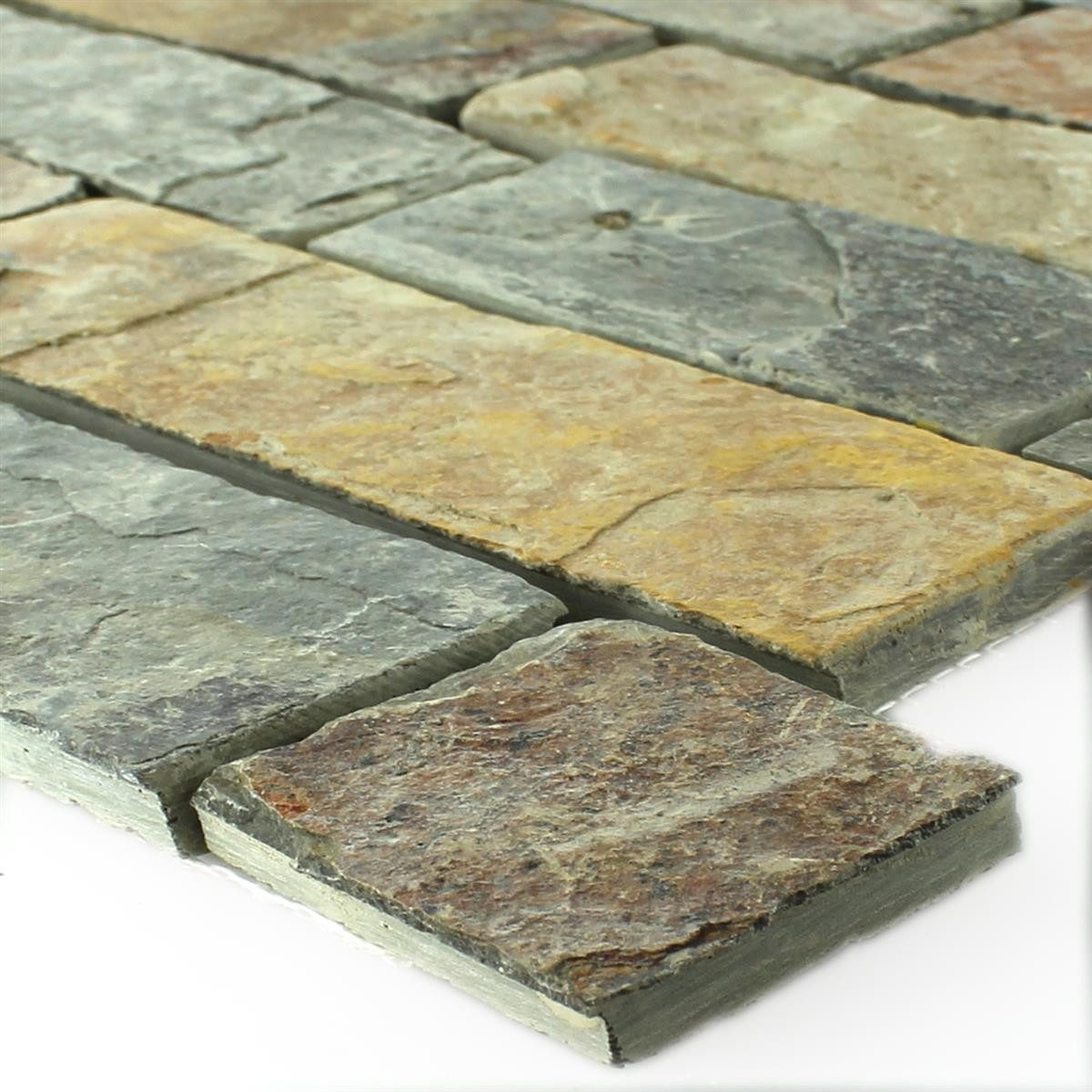 Mosafil Mosaikfliesen Mosaikfliesen Schiefer Naturstein Gidley, Naturstein-Schiefer 30.500x30.500, beige-braun-rost, Verlegefertig auf ein Netz geklebt - Frostsicher - Wasserfest