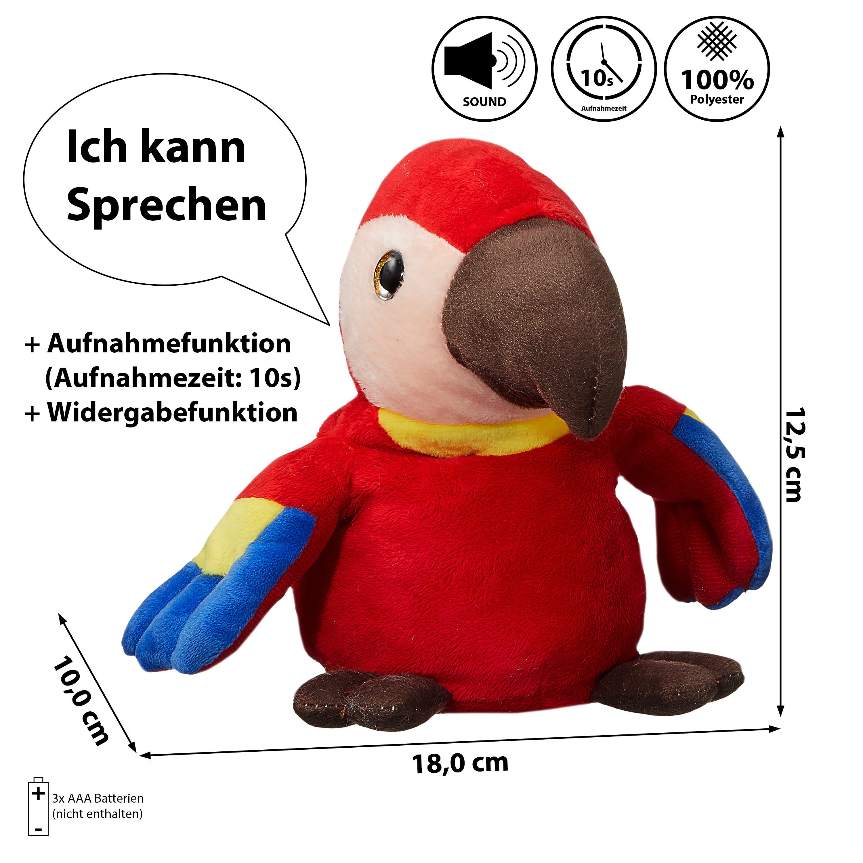 CEPEWA Plüschfigur Sprechender Papagei Aufnahme Wiedergabe 18x12,5x10cm Pol günstig online kaufen
