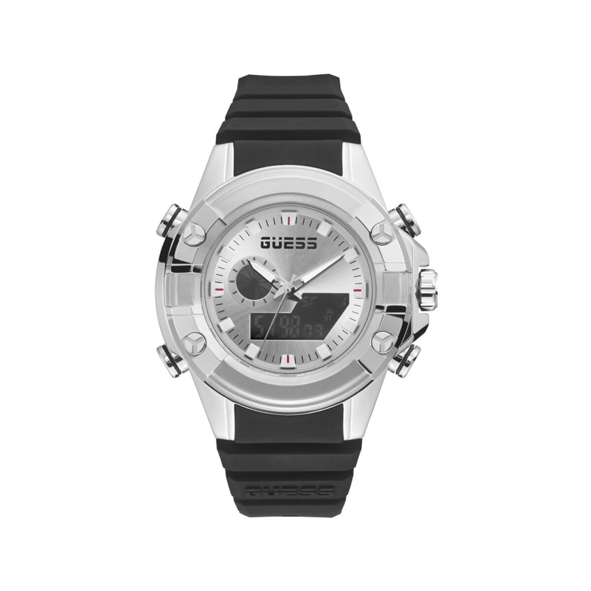 Quarzuhr Guess Herrenuhr Ø 47 mm Silikon Armbanduhr