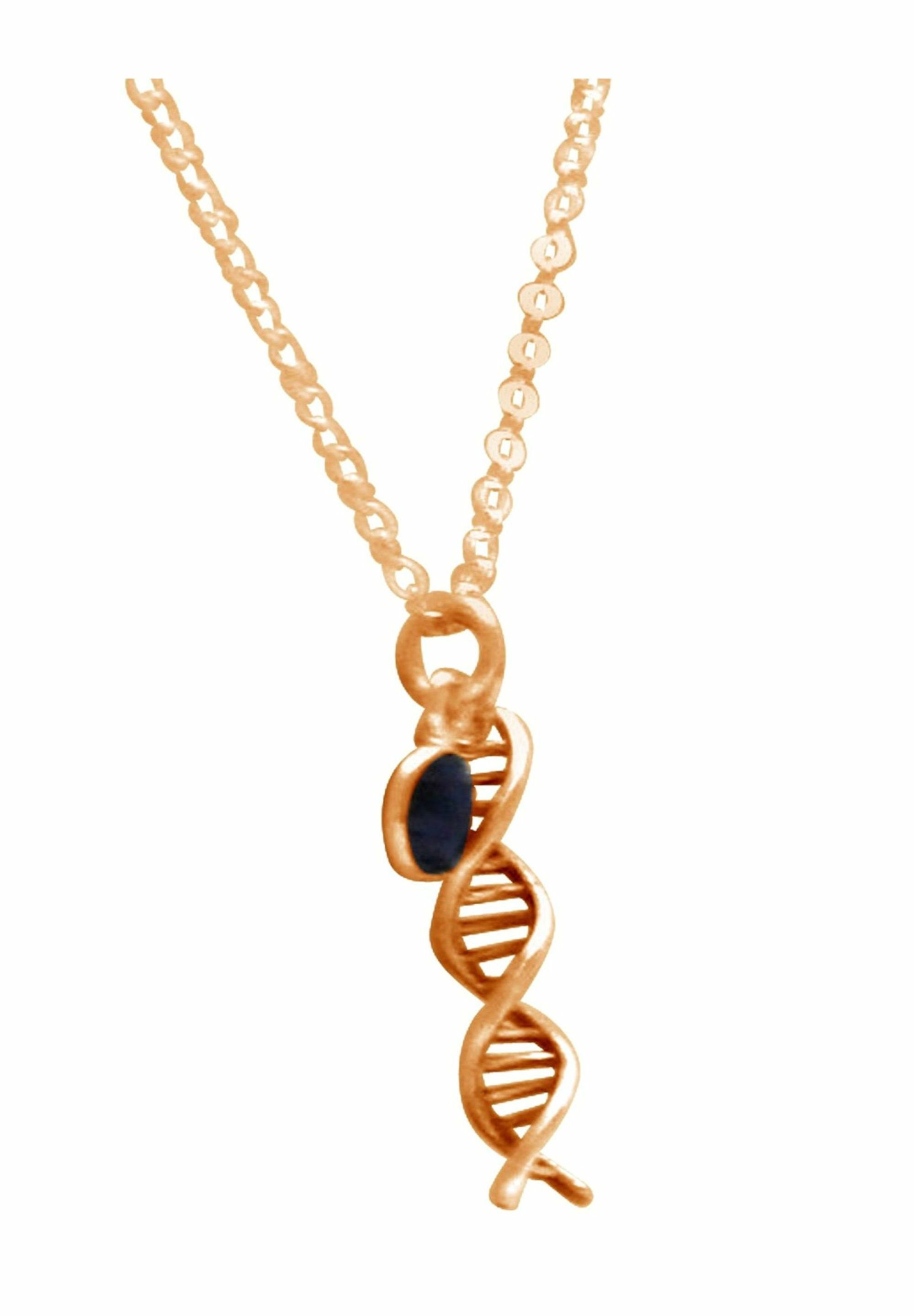 Gemshine Doppelt Spiral Kette Anhänger - Helix coloured mit DNA rose Molekül gold Saphir