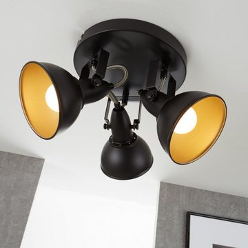 Briloner Leuchten Deckenspots 2049-035R, schwenkbar, retro, ohne Leuchtmittel, Warmweiß, Deckenlampe, 21x15,6cm, Schwarz-Gold, max.40W, E14, Wohnzimmer, Flur