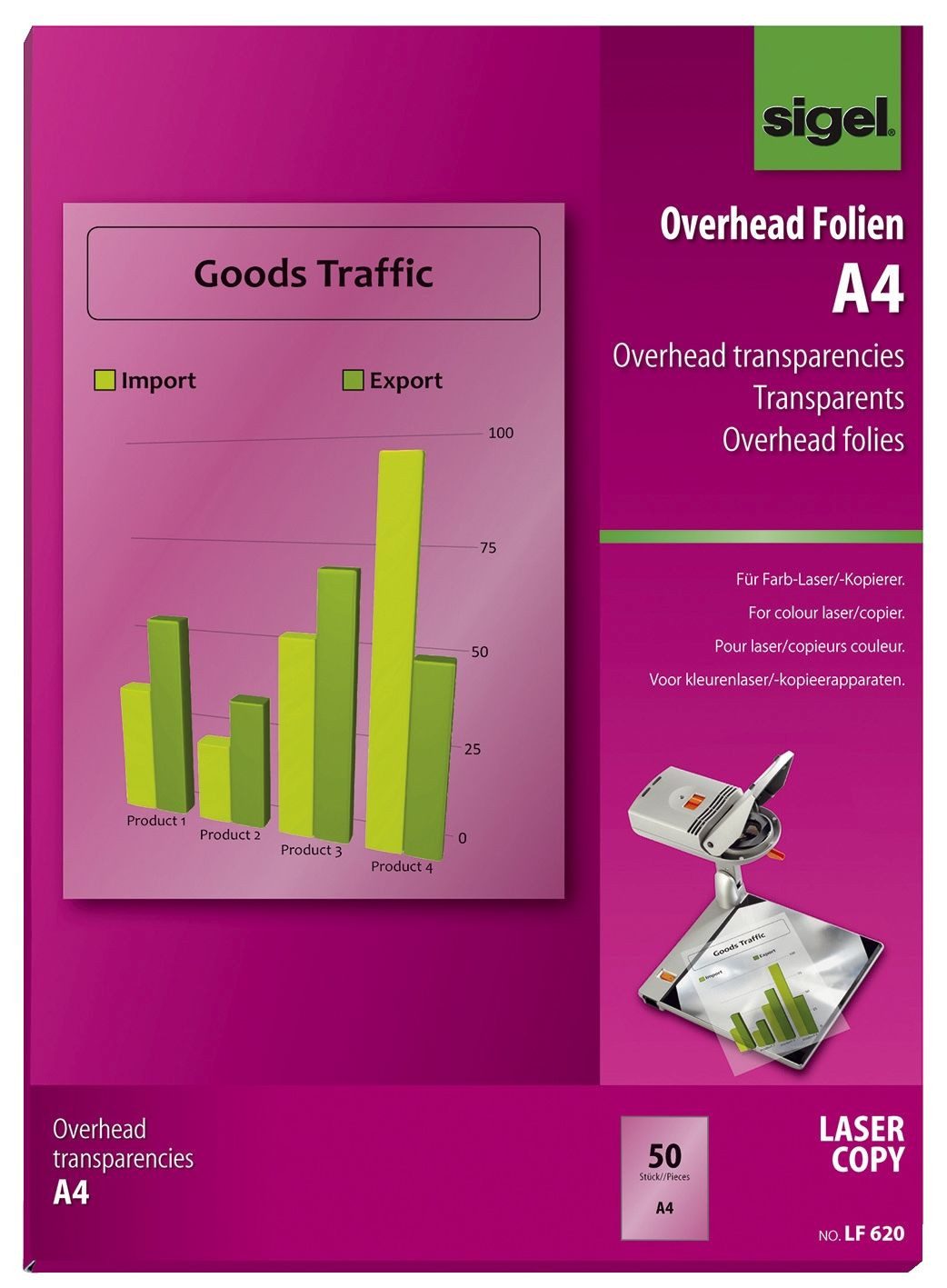 Sigel Dekorationsfolie Overhead-Folien für Farb-Laser/-Kopierer transparent 125 mym A4 50 Bla
