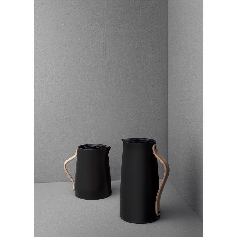 Stelton Isolierkanne Emma, 1 l, Schwarz/Matt, Teekanne mit Buchenholzgriff